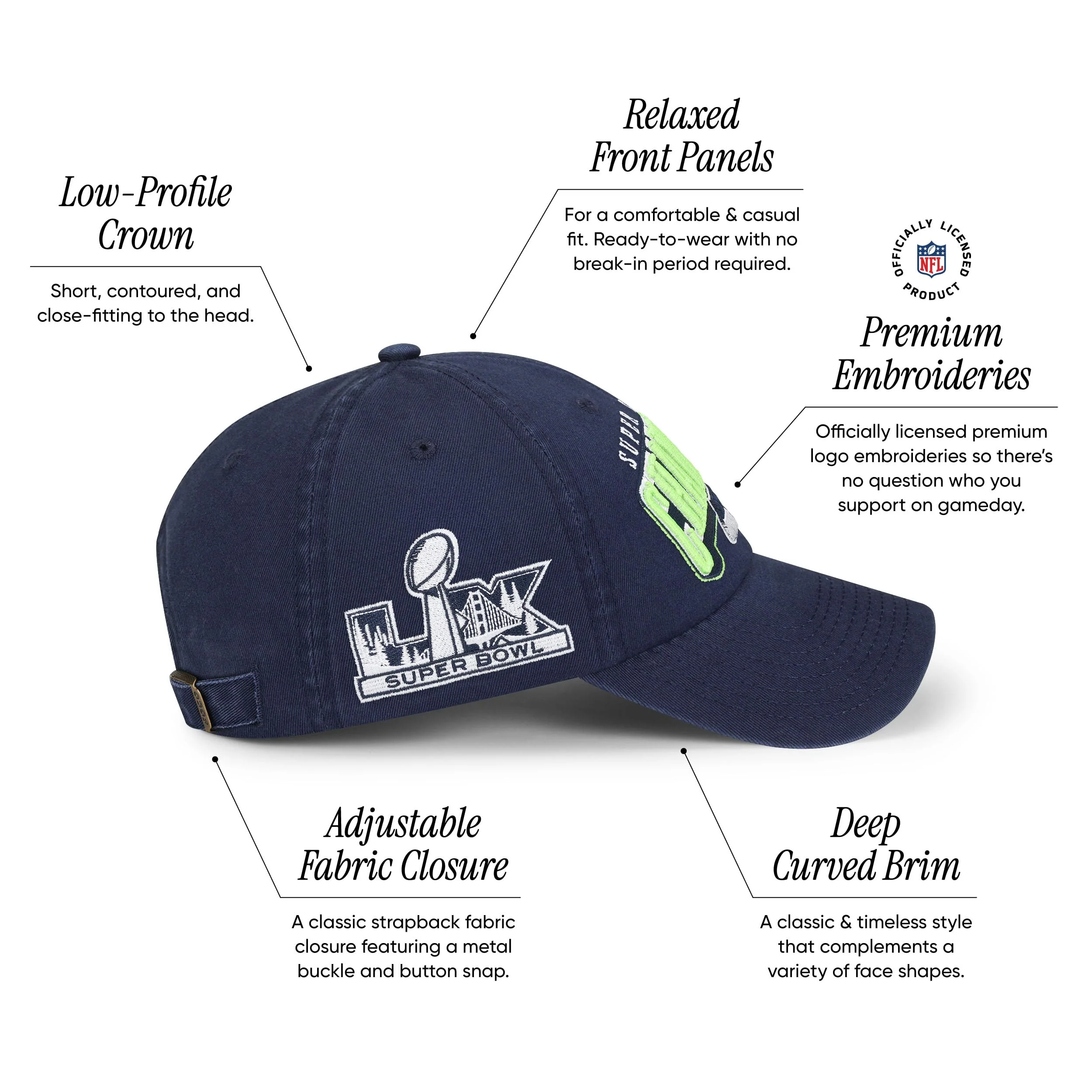 FOCO Seattle Seahawks NFL Super Bowl LX Champions Primary Logo Casual Cap - Image 6