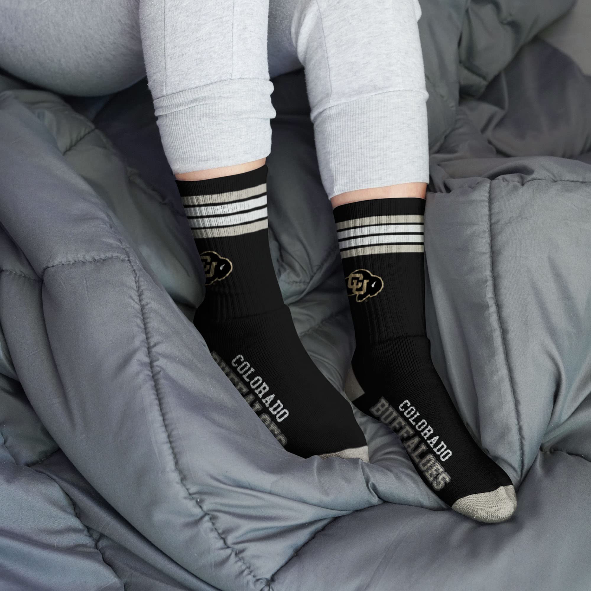 For Bare Feet FBF NCAA Colorado Buffaloes 4 Stripe Deuce Crew Sock Team Color MEDIUM - Image 2