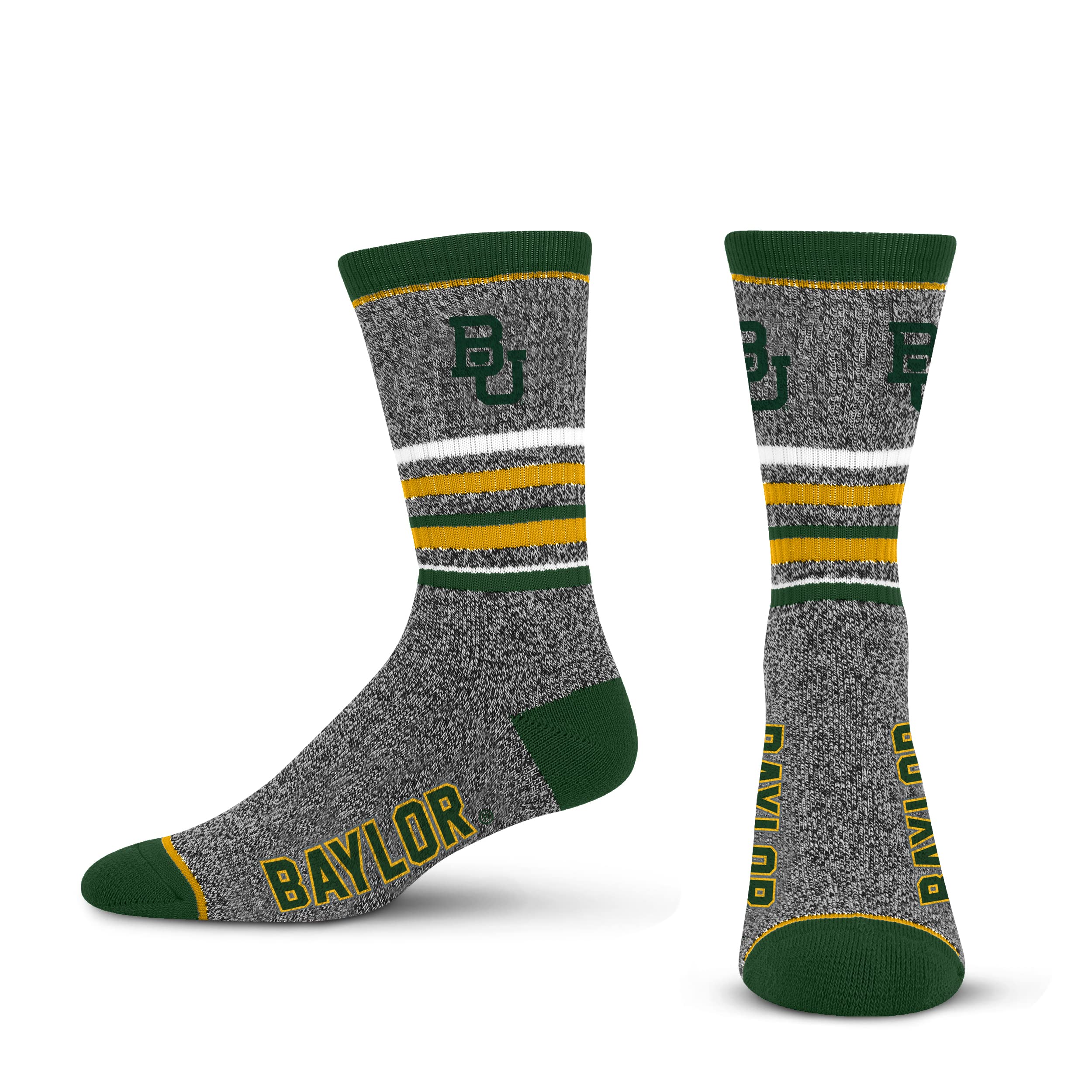 For Bare Feet Mens NCAA Baylor Bears 5 Star Crew Sock Marble Grey Large