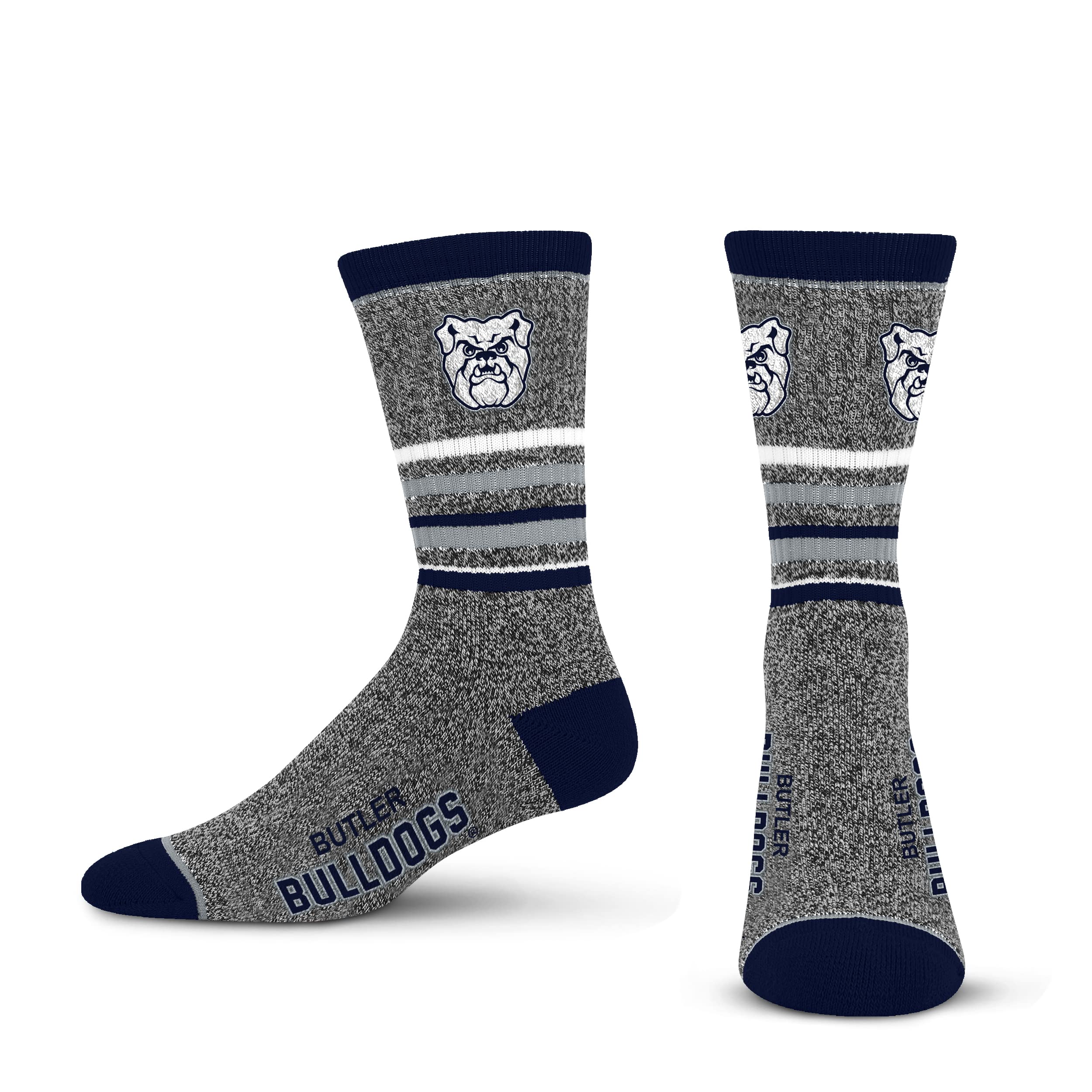 For Bare Feet Mens NCAA Butler Bulldogs 5 Star Crew Sock Marble Grey Large