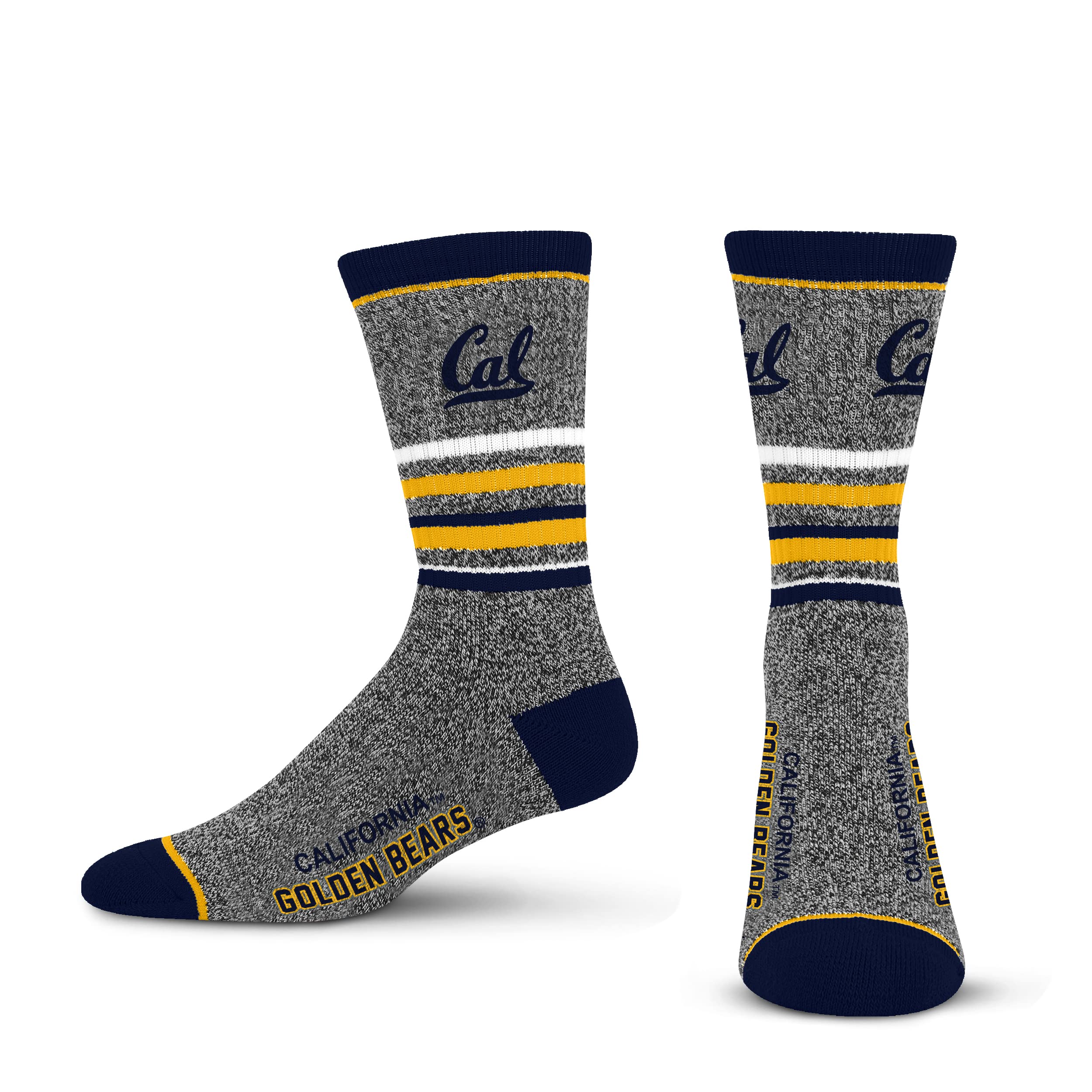 For Bare Feet Mens NCAA California Golden Bears 5 Star Crew Sock Marble Grey Large