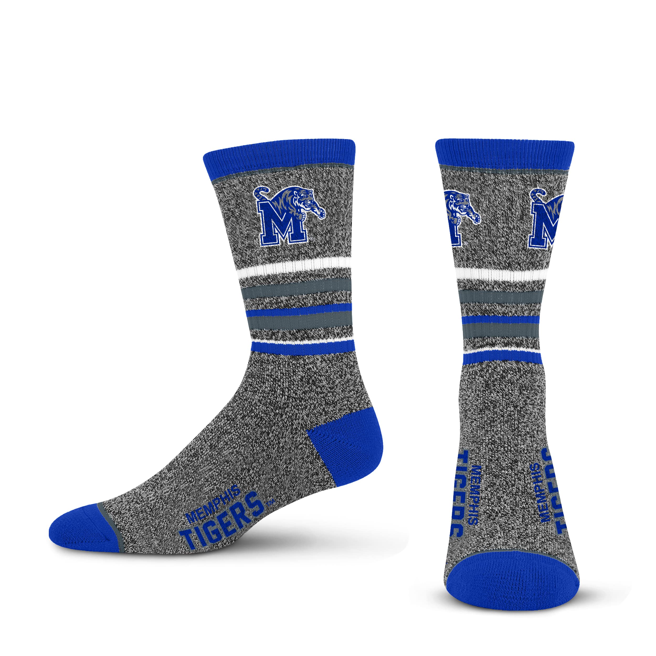 For Bare Feet Mens NCAA Memphis Tigers 5 Star Crew Sock Marble Grey Large