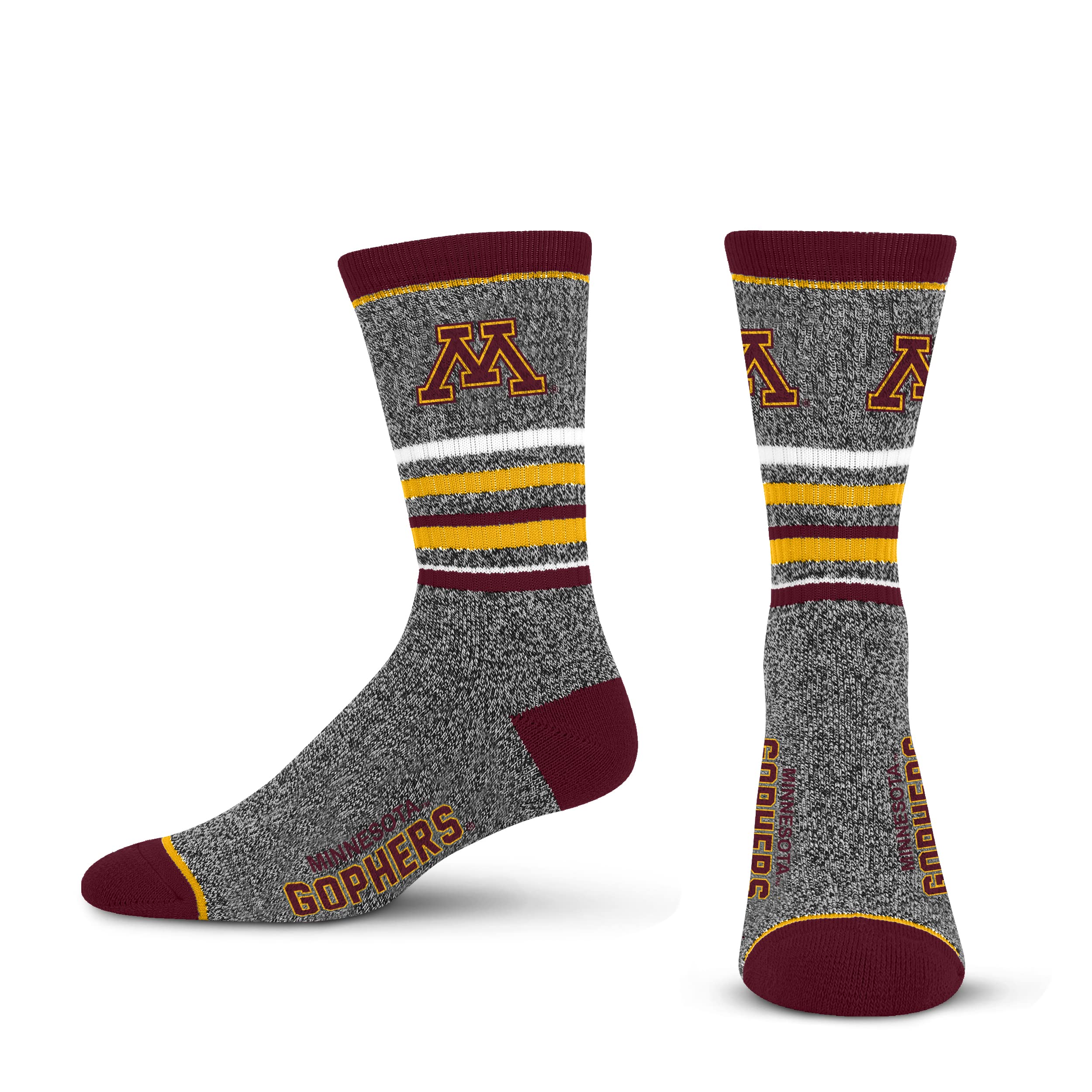 For Bare Feet Mens NCAA Minnesota Golden Gophers 5 Star Crew Sock Marble Grey Large