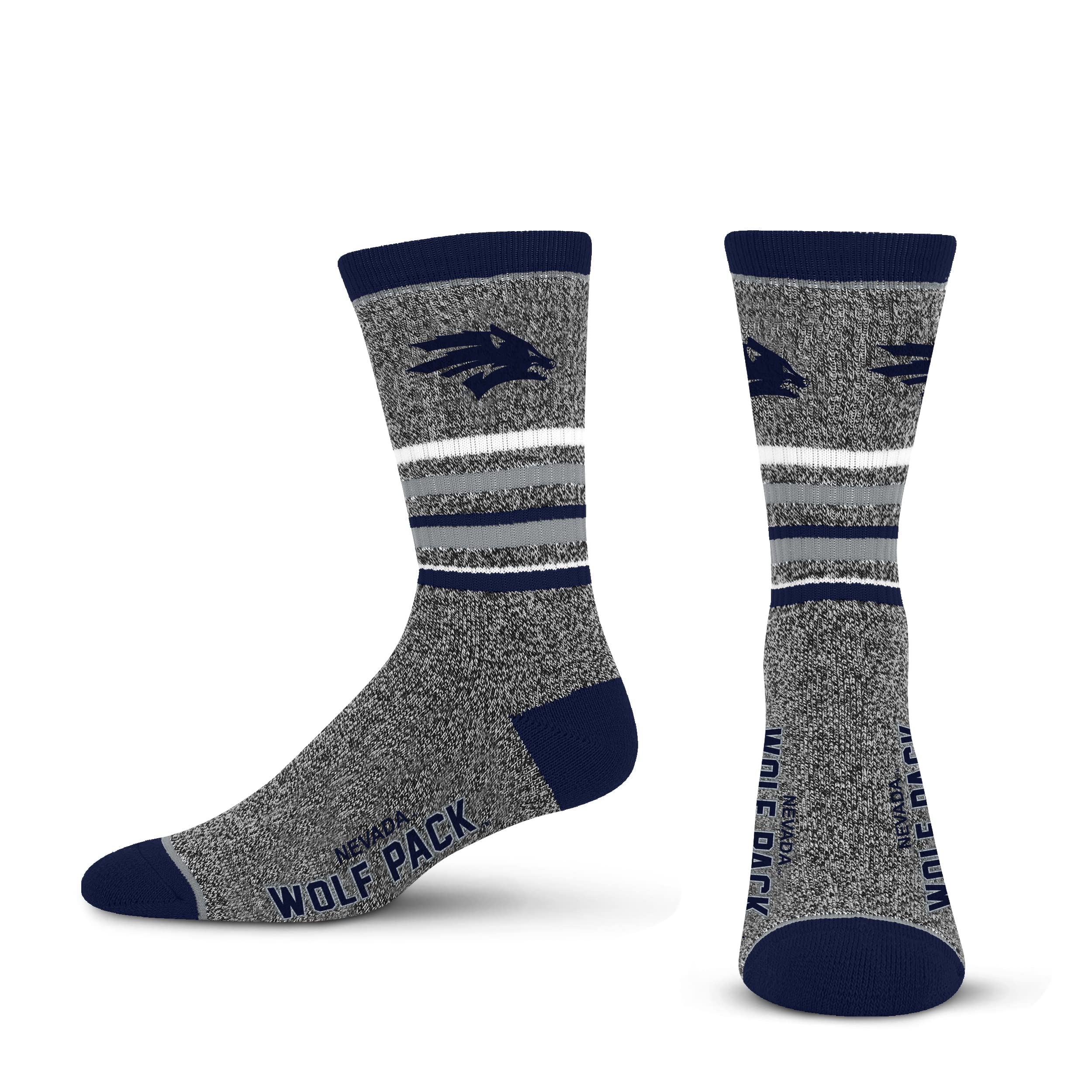 For Bare Feet Mens NCAA Nevada Wolf Pack 5 Star Crew Sock Marble Grey Large
