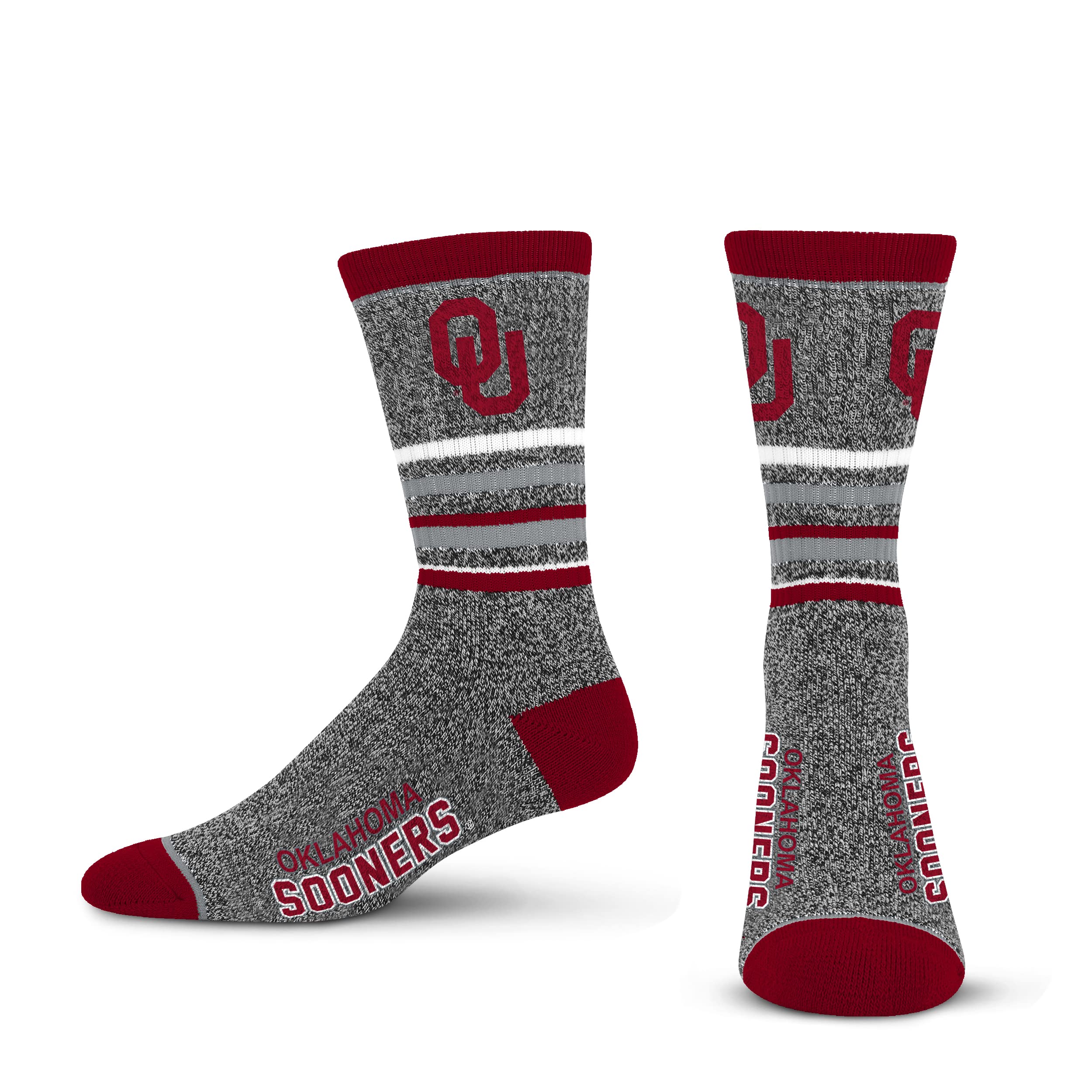 For Bare Feet Mens NCAA Oklahoma Sooners 5 Star Crew Sock Marble Grey Large