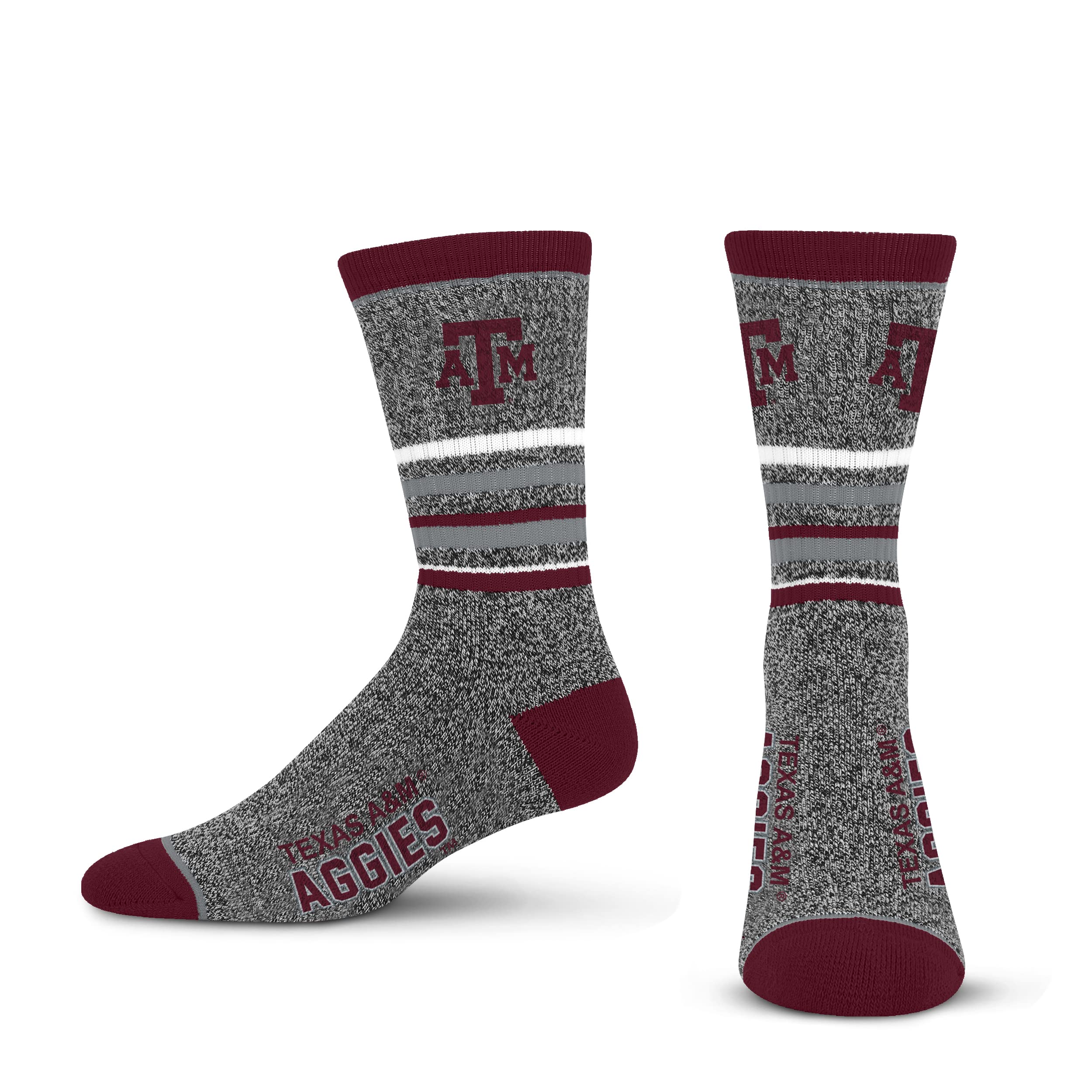 For Bare Feet Mens NCAA Texas A&M Aggies 5 Star Crew Sock Marble Grey Large