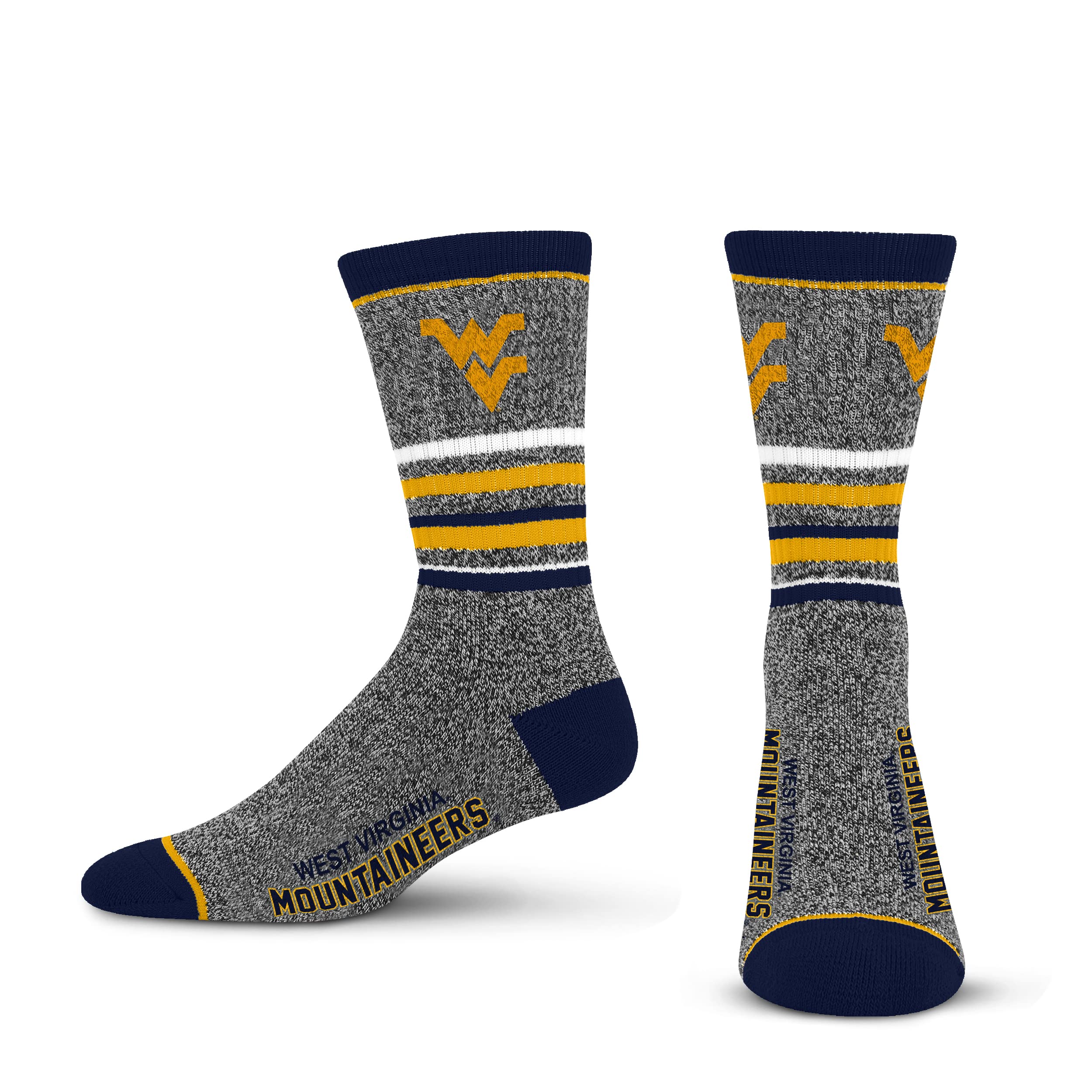 For Bare Feet Mens NCAA West Virginia Mountaineers 5 Star Crew Sock Marble Grey Large
