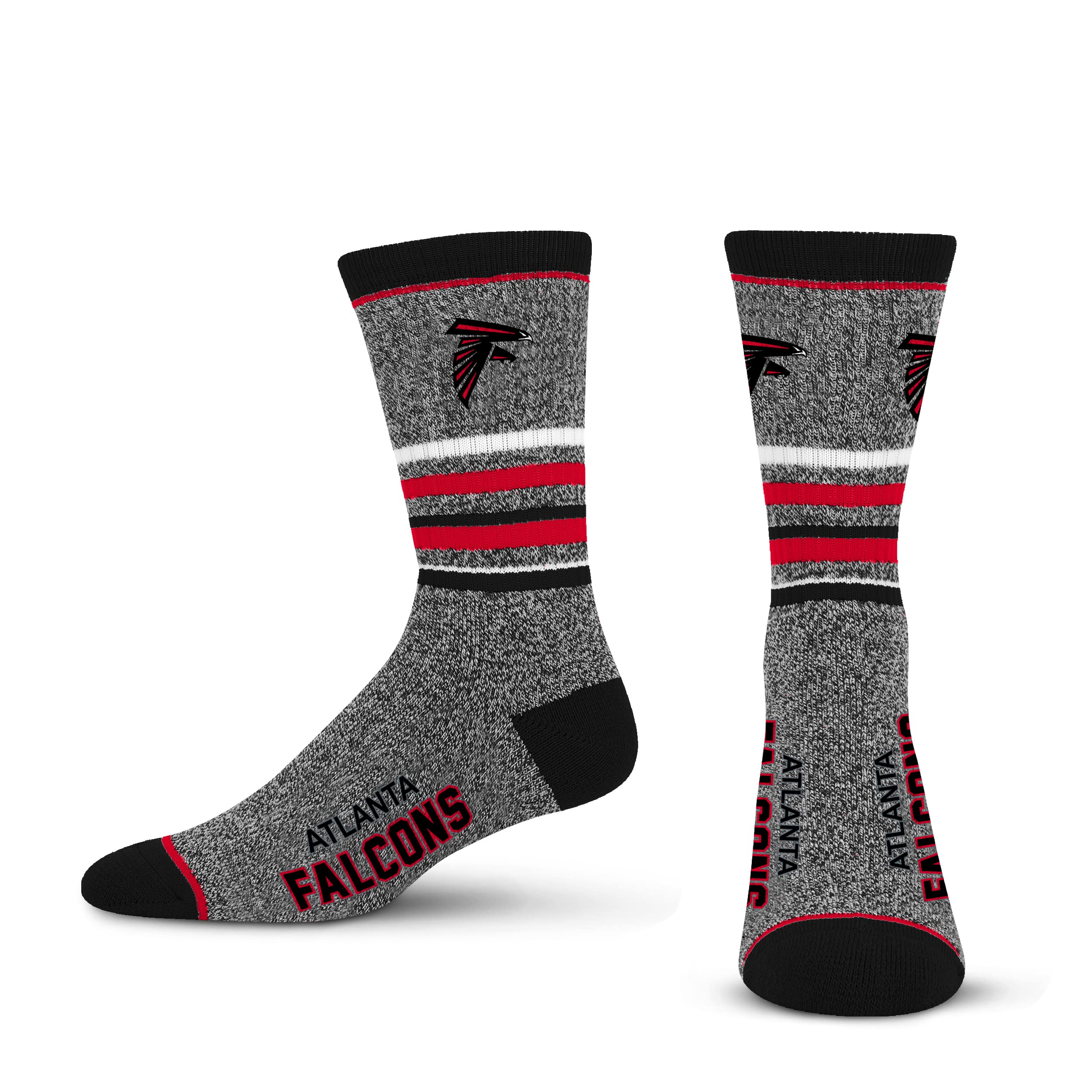 For Bare Feet Mens NFL Atlanta Falcons 5 Star Crew Sock Marble Grey Large