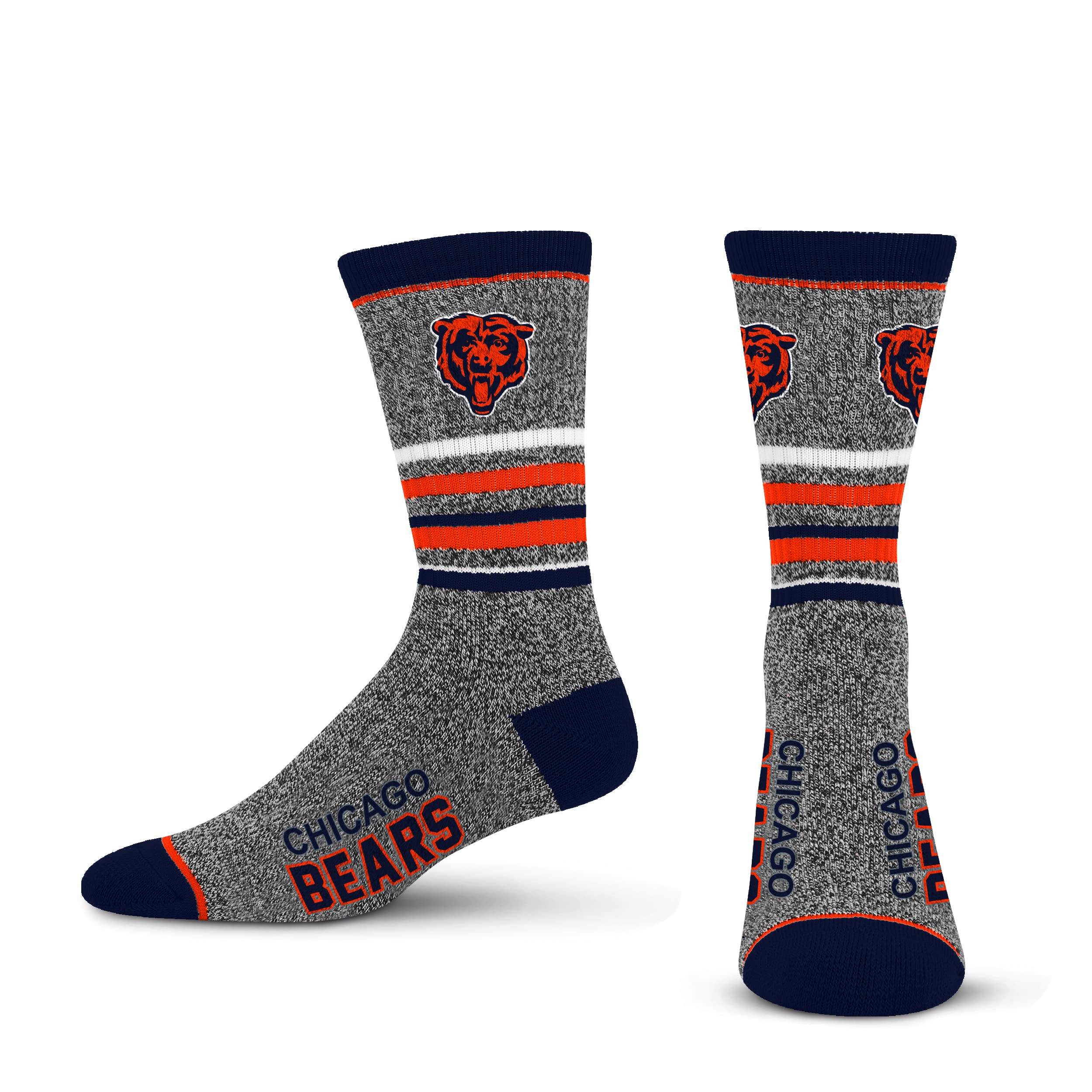 For Bare Feet Mens NFL Chicago Bears 5 Star Crew Sock Marble Grey Large