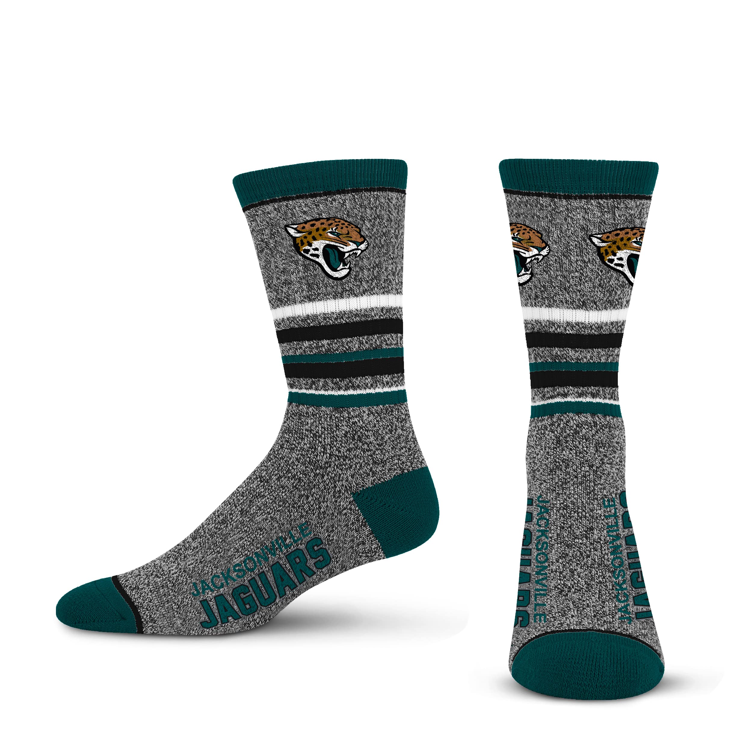 For Bare Feet Mens NFL Jacksonville Jaguars 5 Star Crew Sock Marble Grey Large