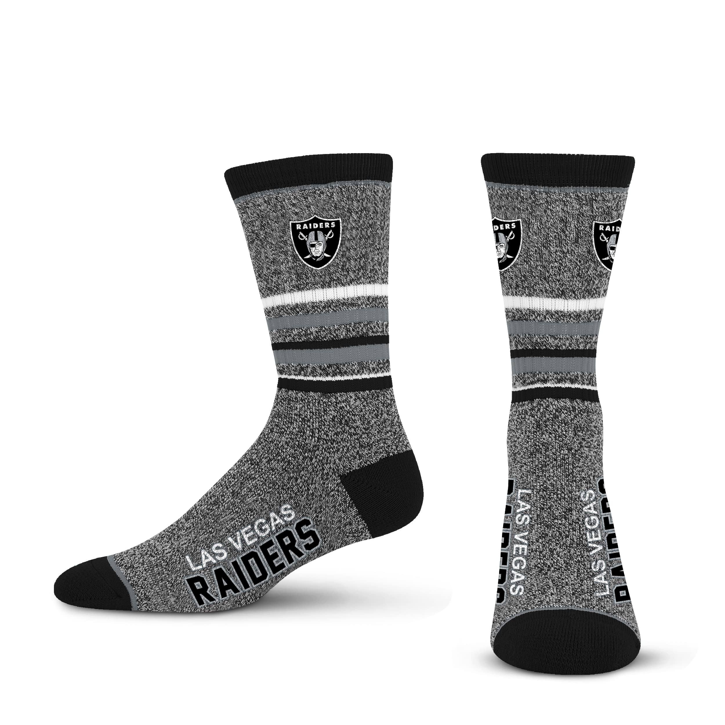 For Bare Feet Mens NFL Las Vegas Raiders 5 Star Crew Sock Marble Grey Large