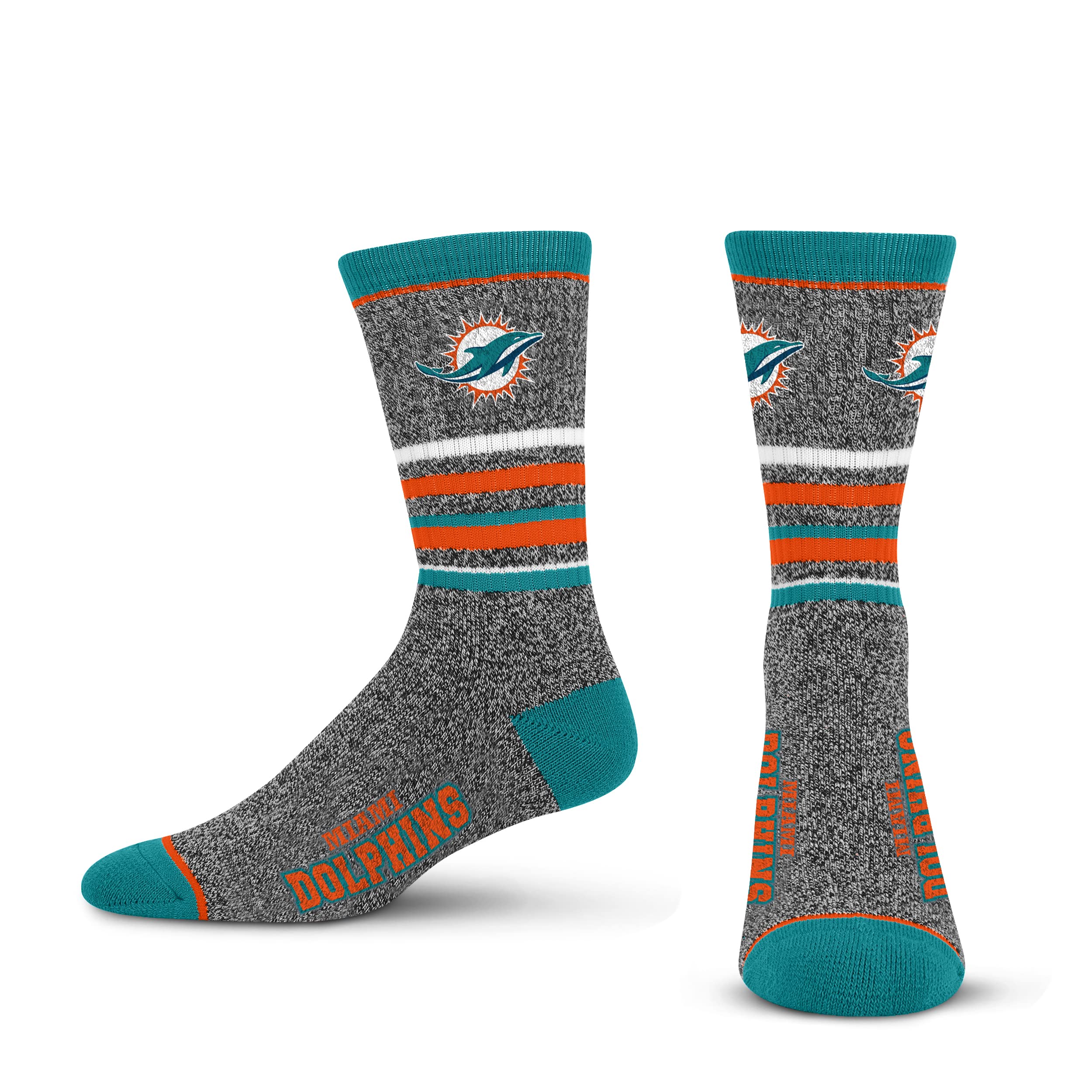 For Bare Feet Mens NFL Miami Dolphins 5 Star Crew Sock Marble Grey Large