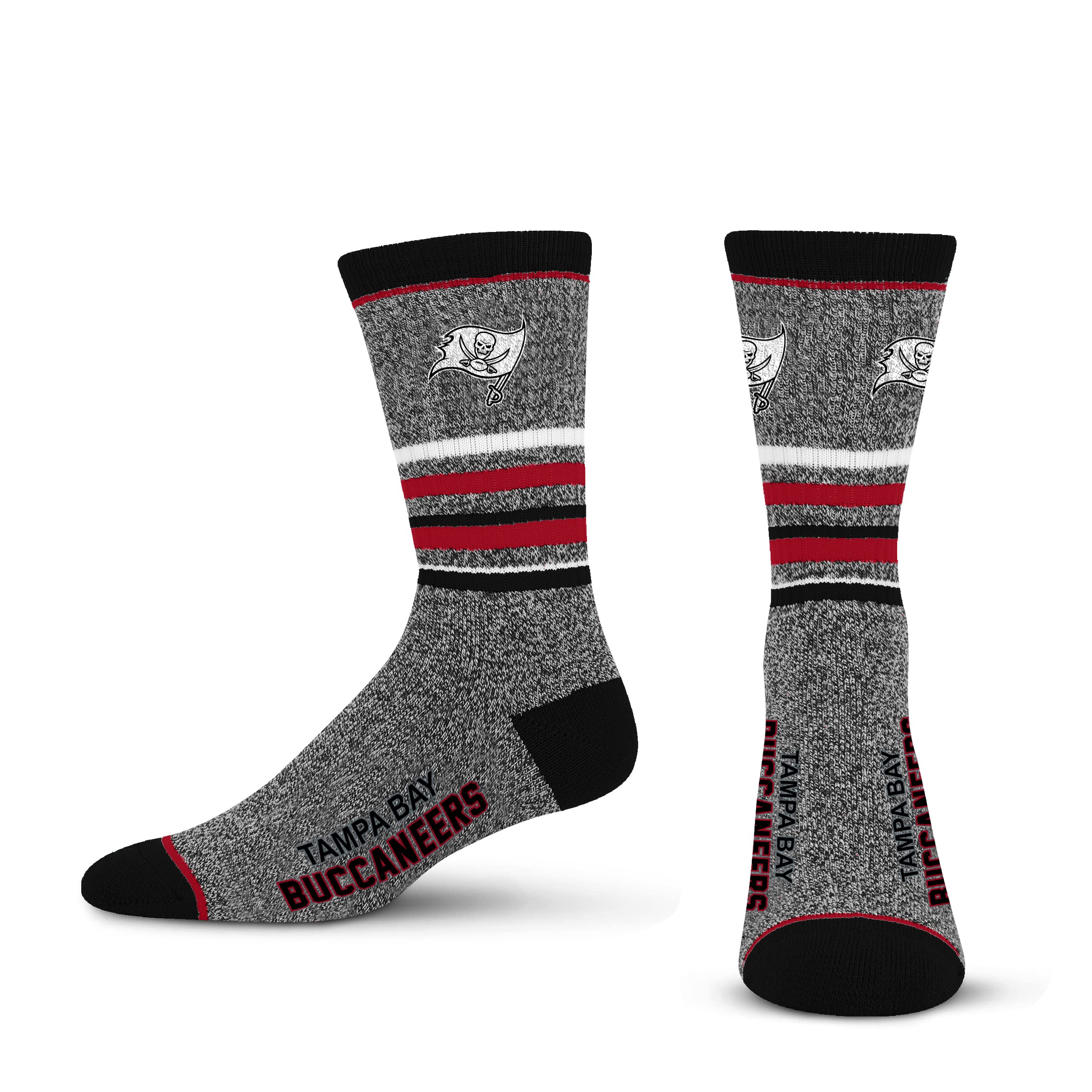 For Bare Feet Mens NFL Tampa Bay Buccaneers 5 Star Crew Sock Marble Grey Large