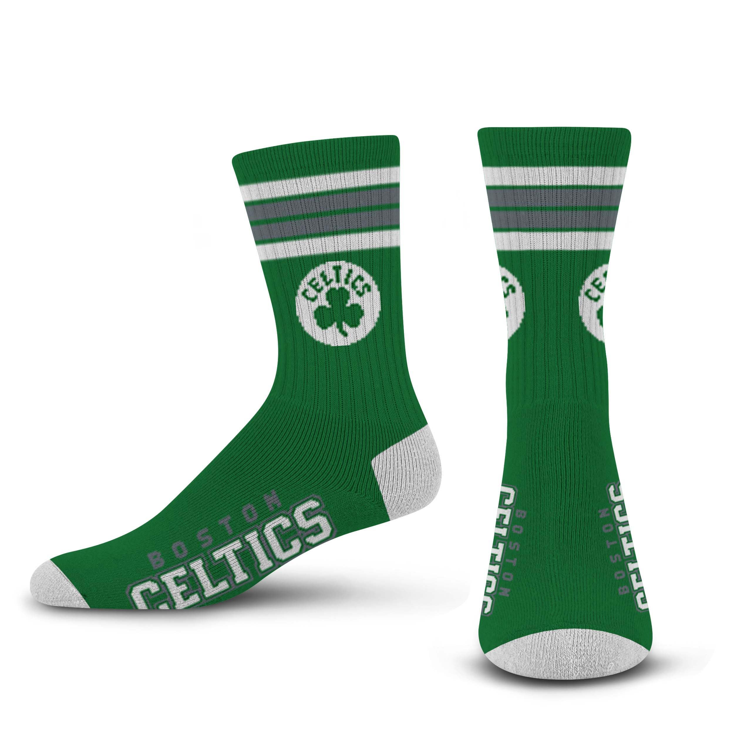 For Bare Feet NBA BOSTON CELTICS 4 Stripe Deuce Crew Sock Team Color Medium