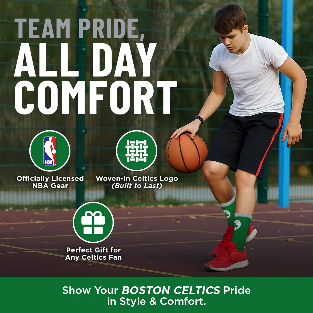 For Bare Feet NBA BOSTON CELTICS MVP Crew Sock Team Color Large - Image 8