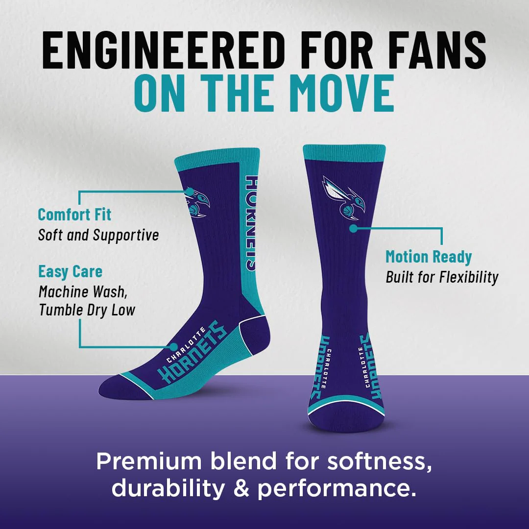 For Bare Feet NBA CHARLOTTE HORNETS MVP Crew Sock Team Color Large - Image 7