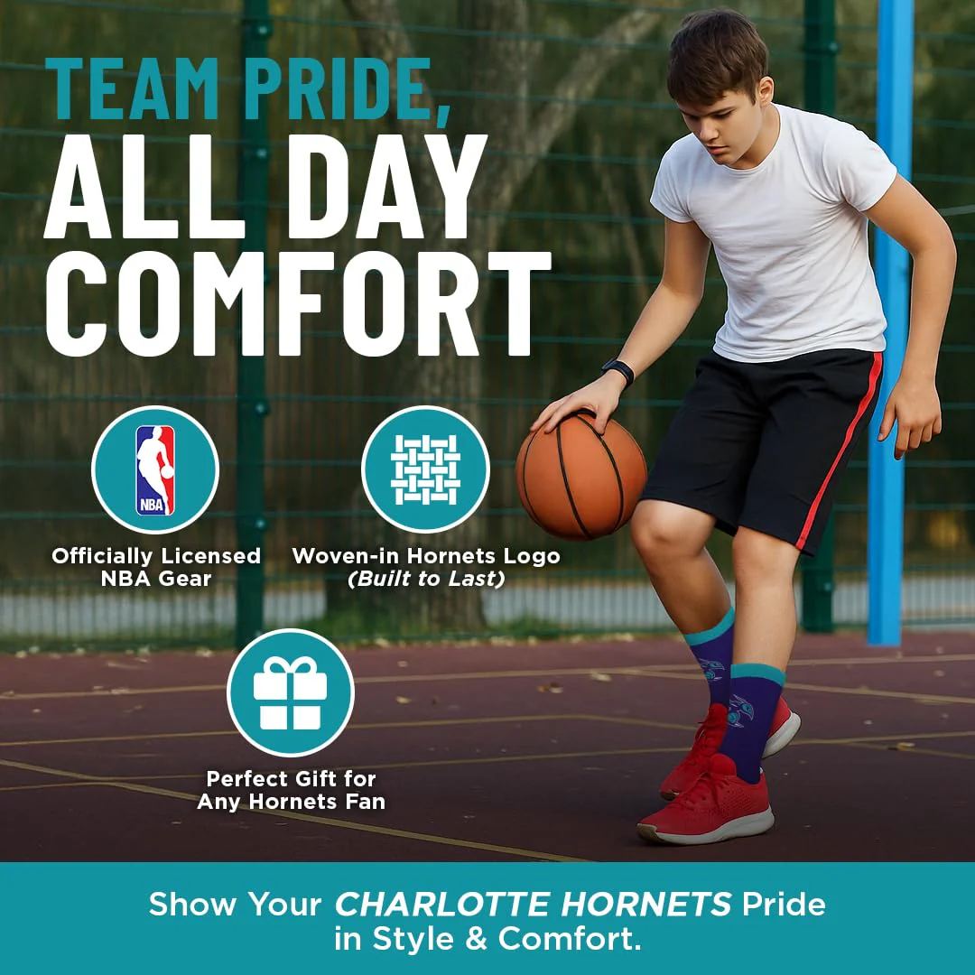 For Bare Feet NBA CHARLOTTE HORNETS MVP Crew Sock Team Color Large - Image 8