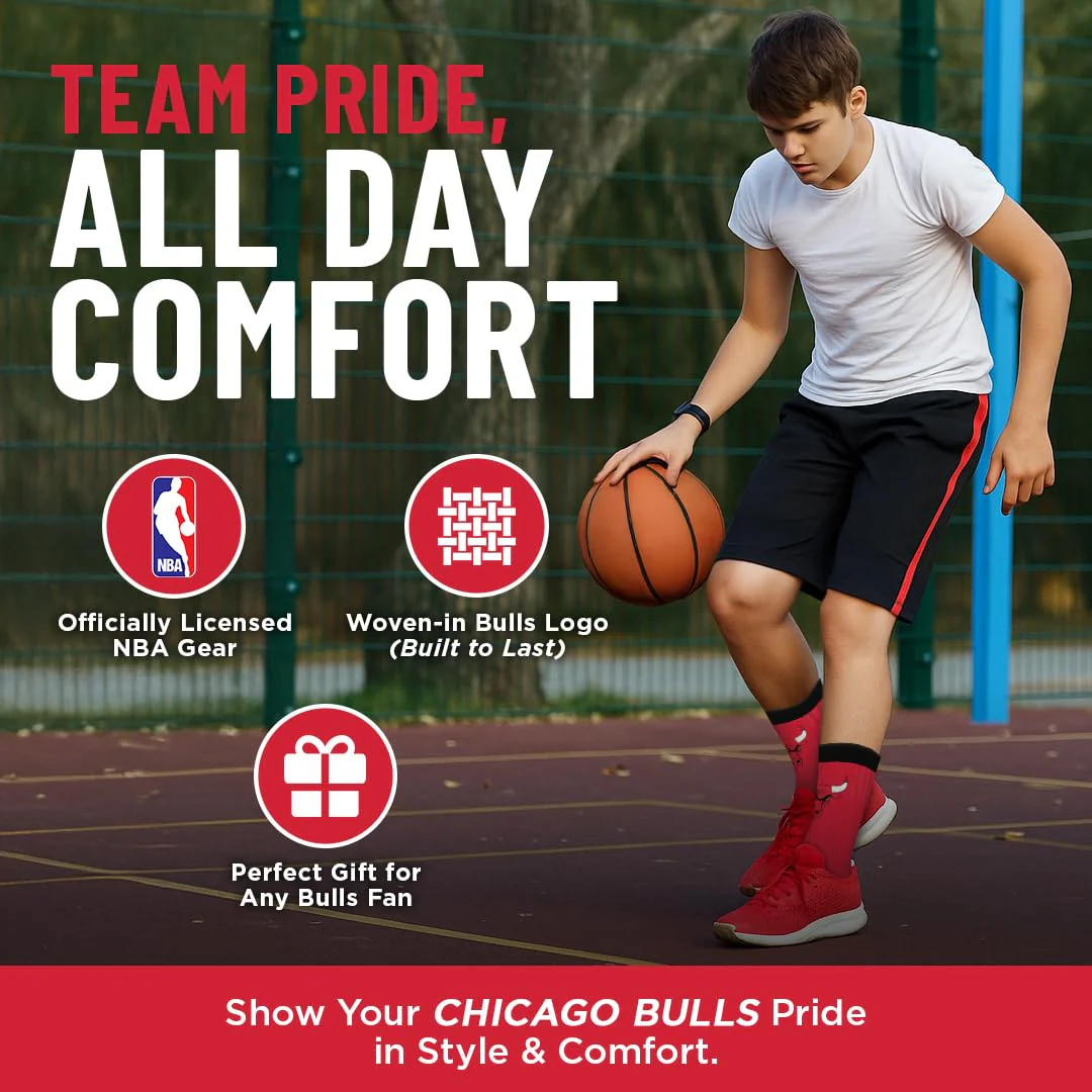 For Bare Feet NBA CHICAGO BULLS MVP Crew Sock Team Color Large - Image 8