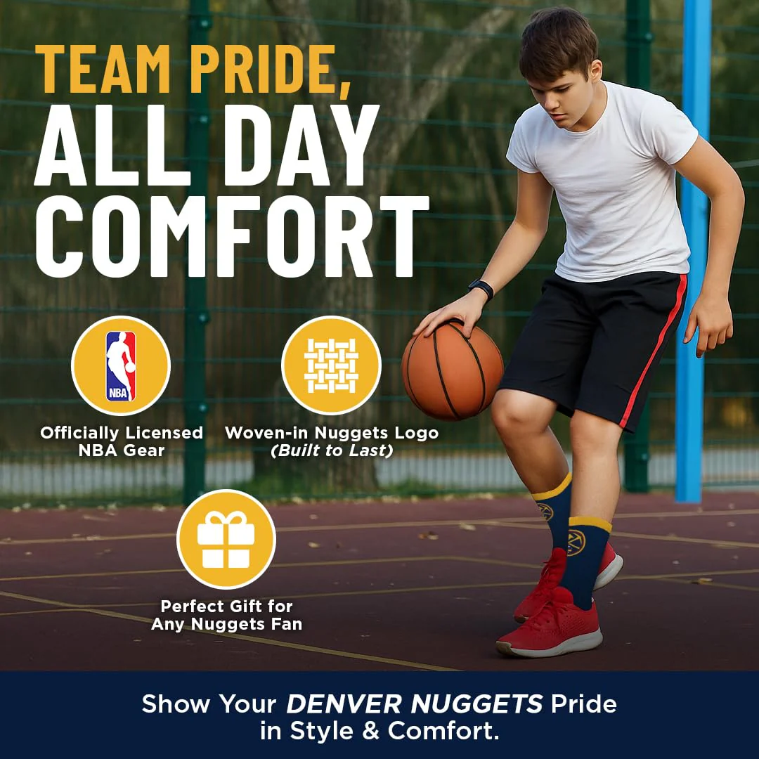 For Bare Feet NBA DENVER NUGGETS MVP Crew Sock Team Color Large - Image 8