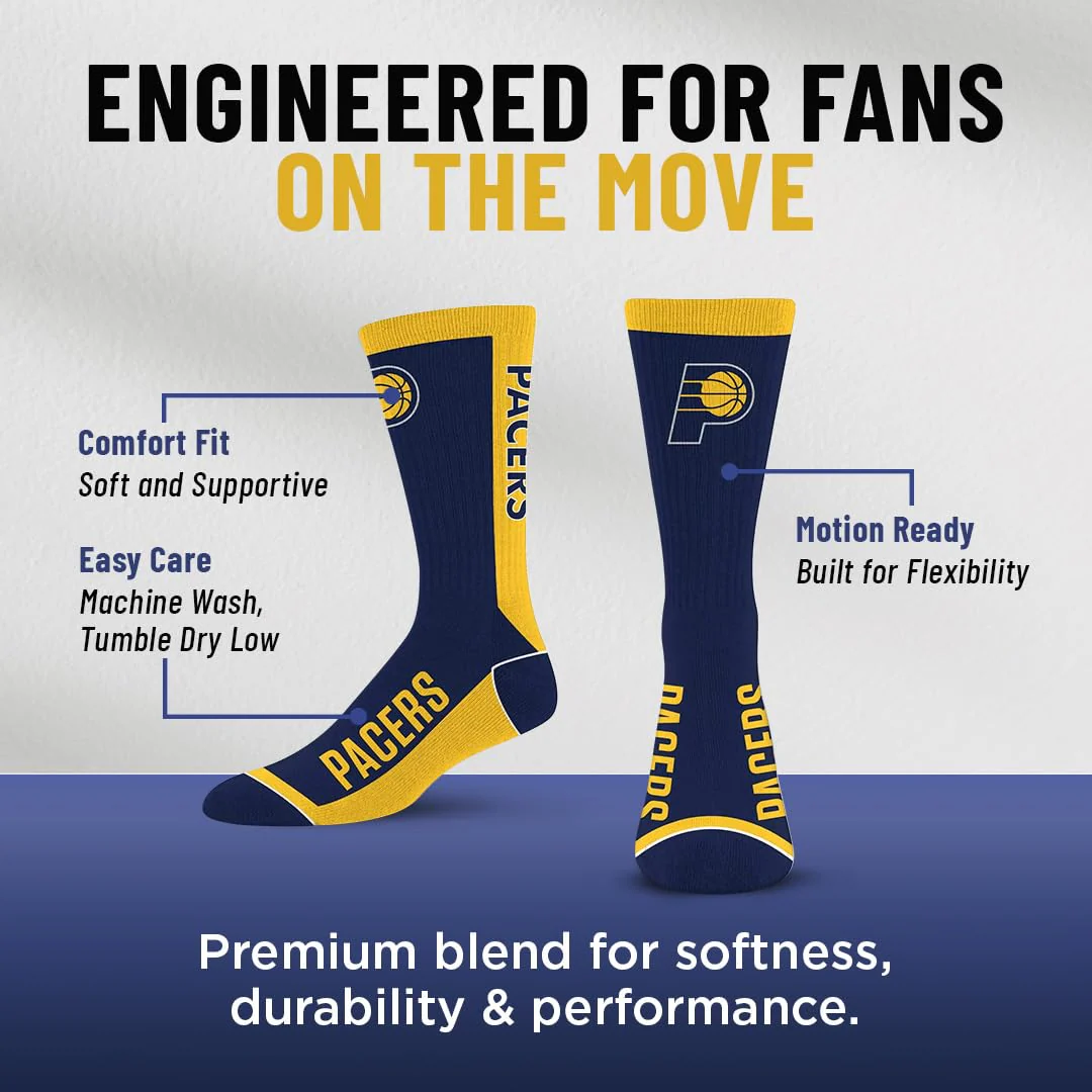 For Bare Feet NBA INDIANA PACERS MVP Crew Sock Team Color Large - Image 7