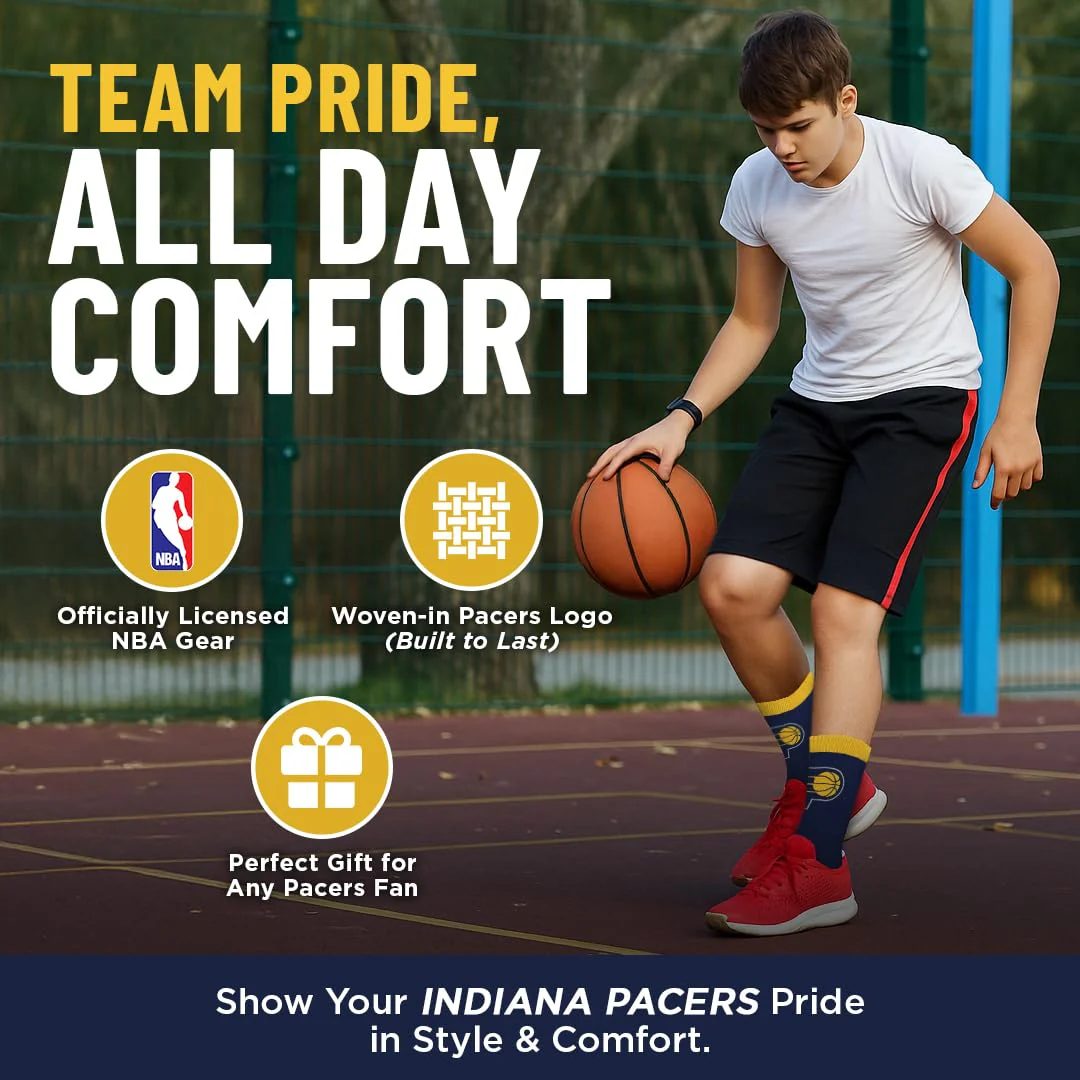 For Bare Feet NBA INDIANA PACERS MVP Crew Sock Team Color Large - Image 8