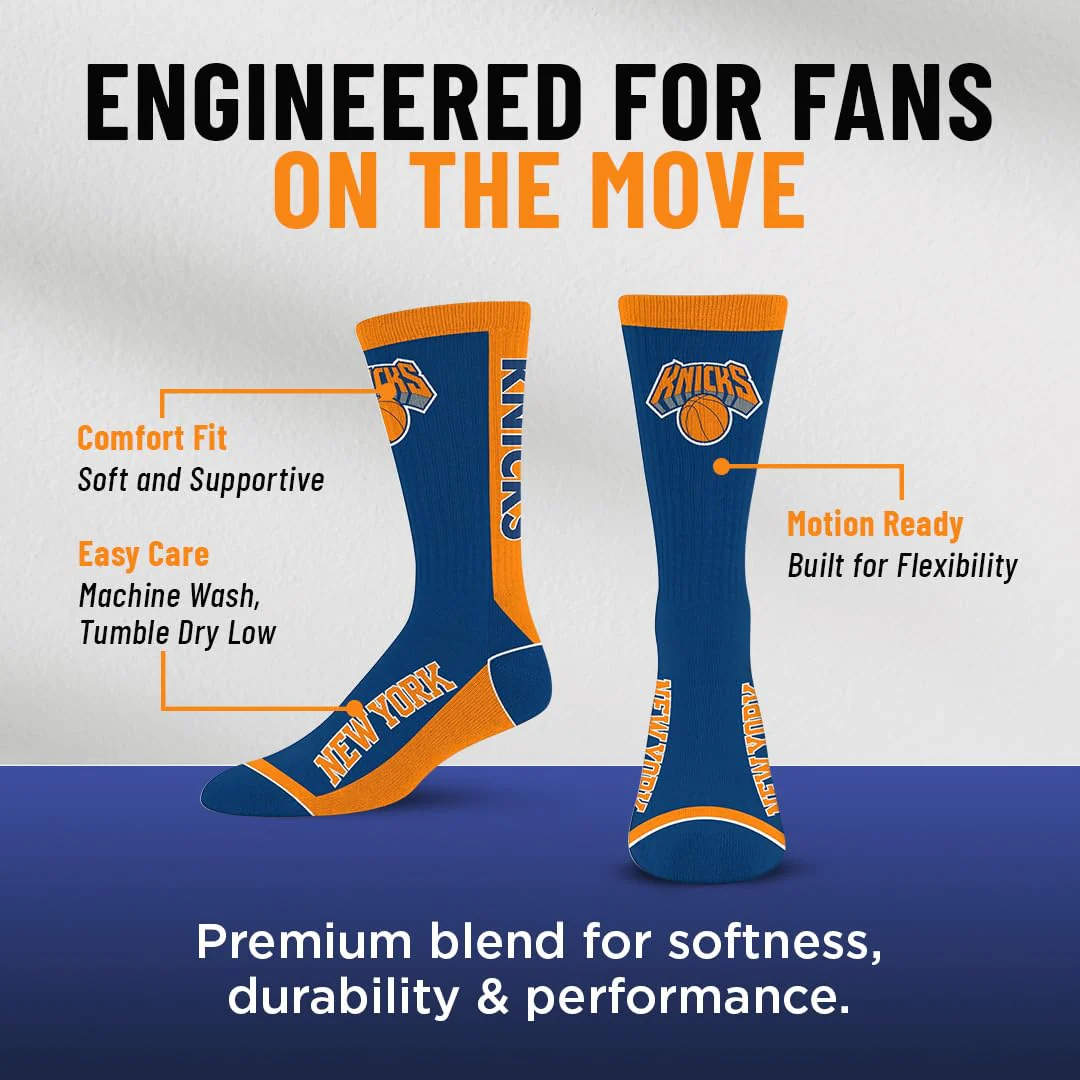 For Bare Feet NBA NEW YORK KNICKS MVP Crew Sock Team Color Large - Image 7