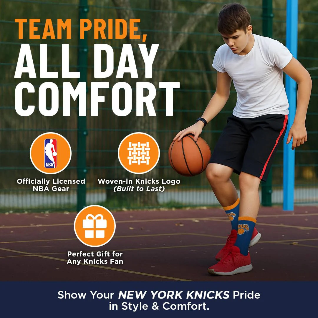 For Bare Feet NBA NEW YORK KNICKS MVP Crew Sock Team Color Large - Image 8