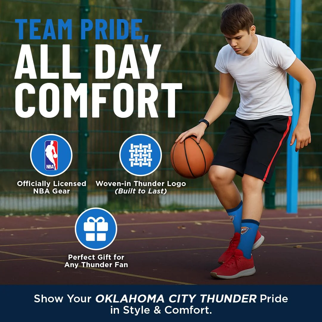 For Bare Feet NBA OKLAHOMA CITY THUNDER MVP Crew Sock Team Color Large - Image 8