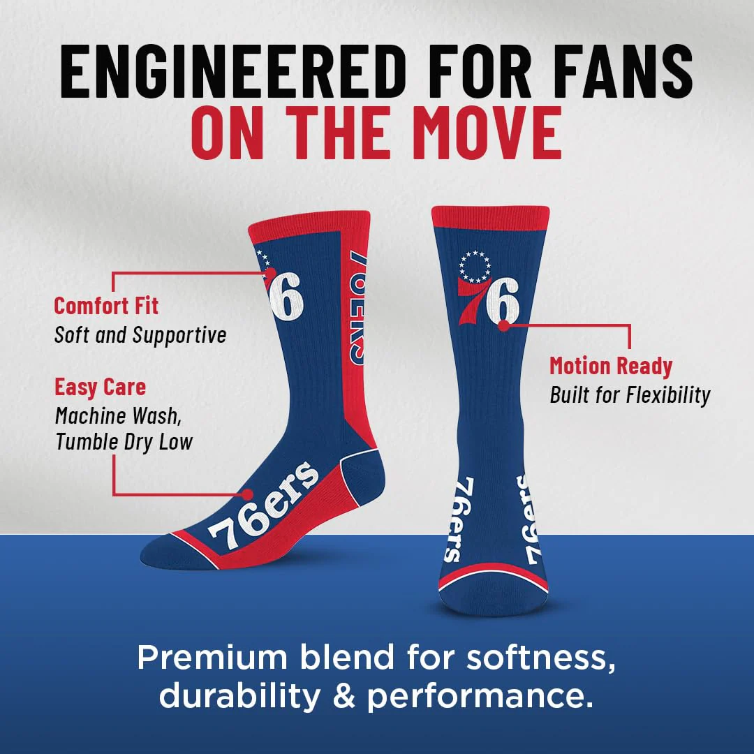 For Bare Feet NBA PHILADELPHIA 76ERS MVP Crew Sock Team Color Large - Image 7