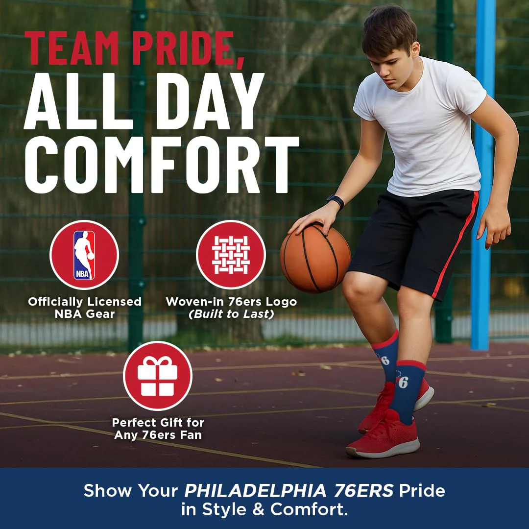 For Bare Feet NBA PHILADELPHIA 76ERS MVP Crew Sock Team Color Large - Image 8