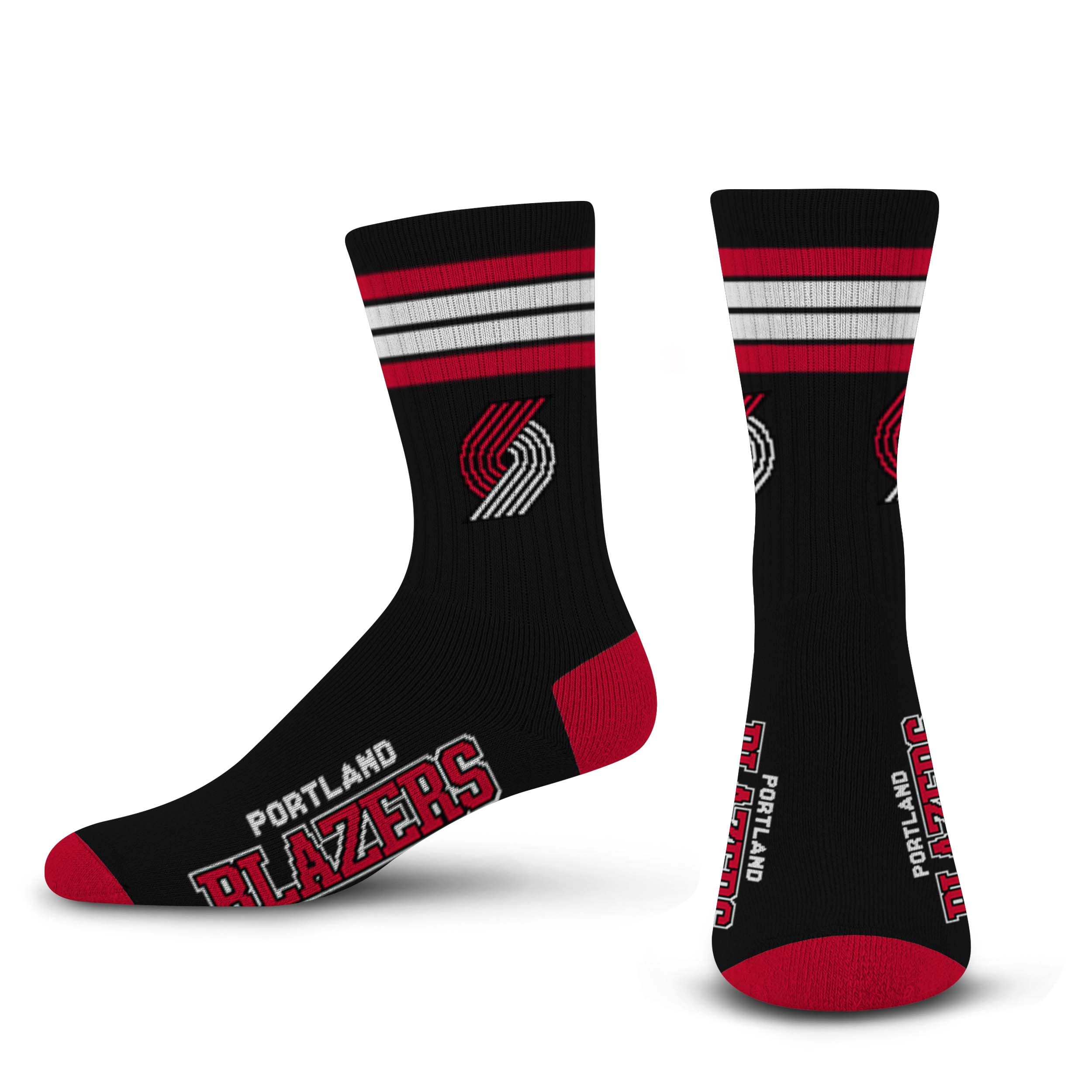 For Bare Feet NBA PORTLAND TRAILBLAZERS 4 Stripe Deuce Crew Sock Team Color Large