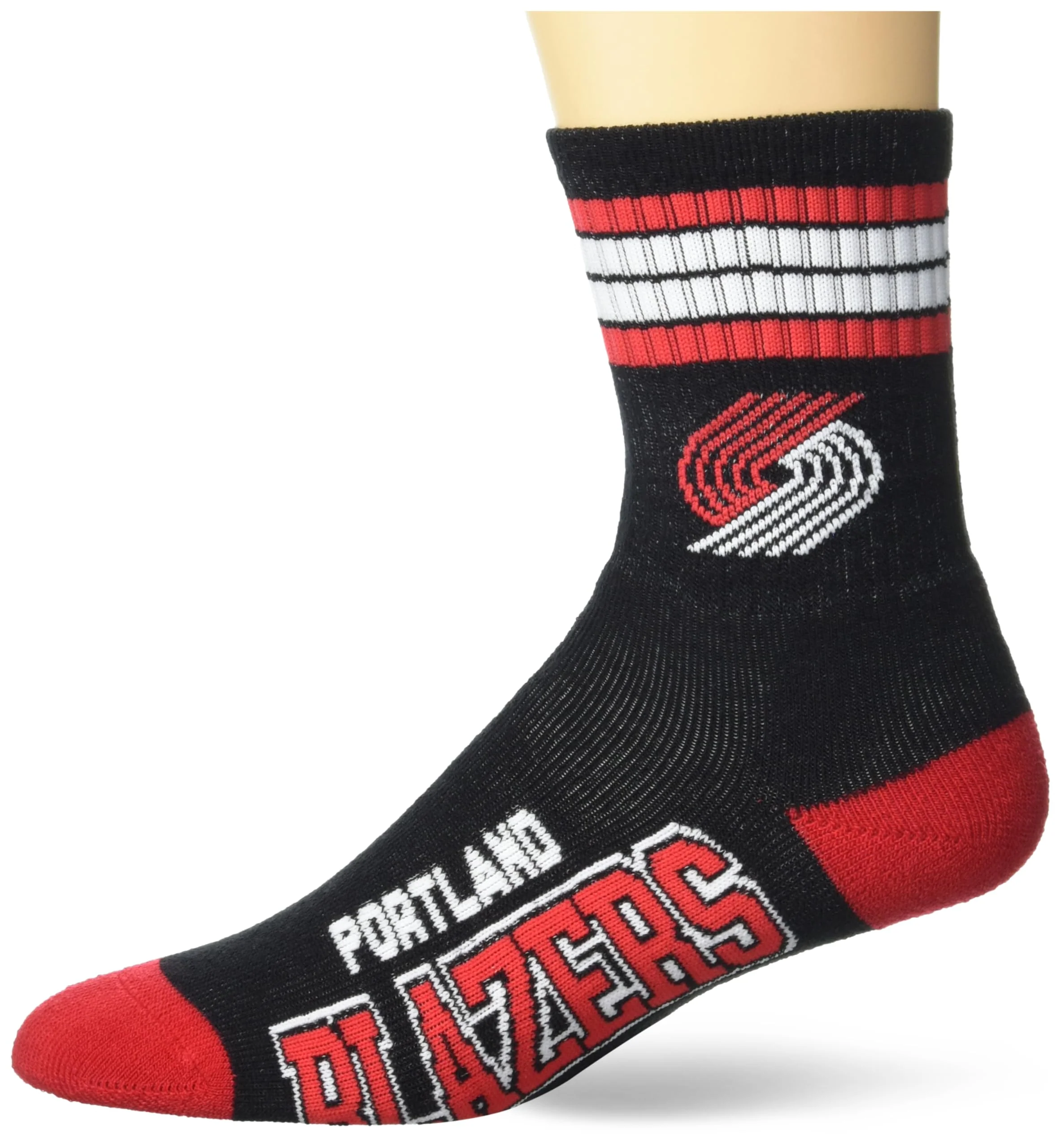 For Bare Feet NBA PORTLAND TRAILBLAZERS 4 Stripe Deuce Crew Sock Team Color YOUTH