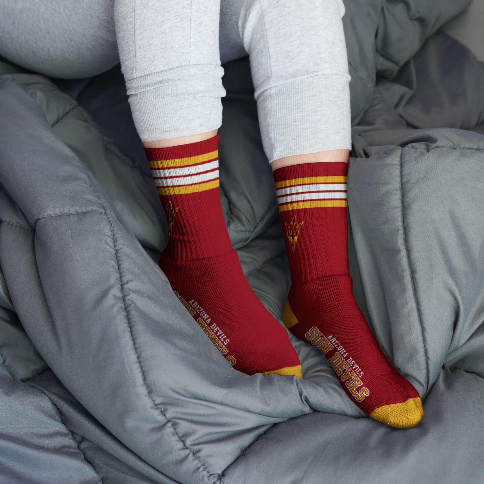 For Bare Feet NCAA Arizona State Sun Devils 4 Stripe Deuce Crew Sock Team Color MEDIUM - Image 2