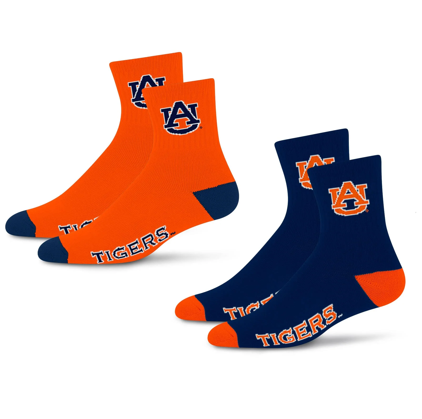 For Bare Feet NCAA Auburn Tigers Quarter Sock Two Pack Team Colors Large