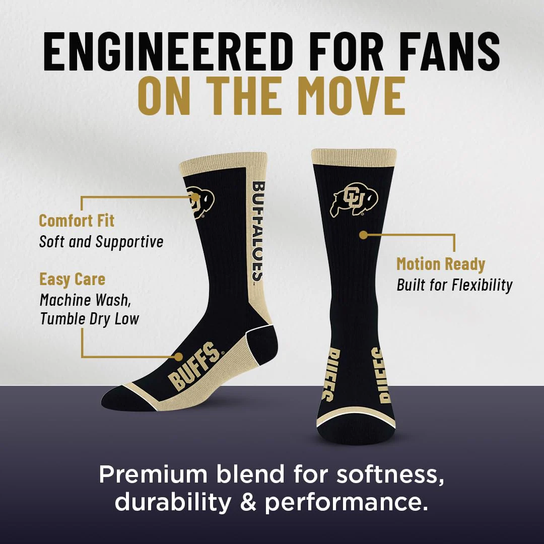For Bare Feet NCAA COLORADO BUFFALOES MVP Crew Sock Team Color Large - Image 6