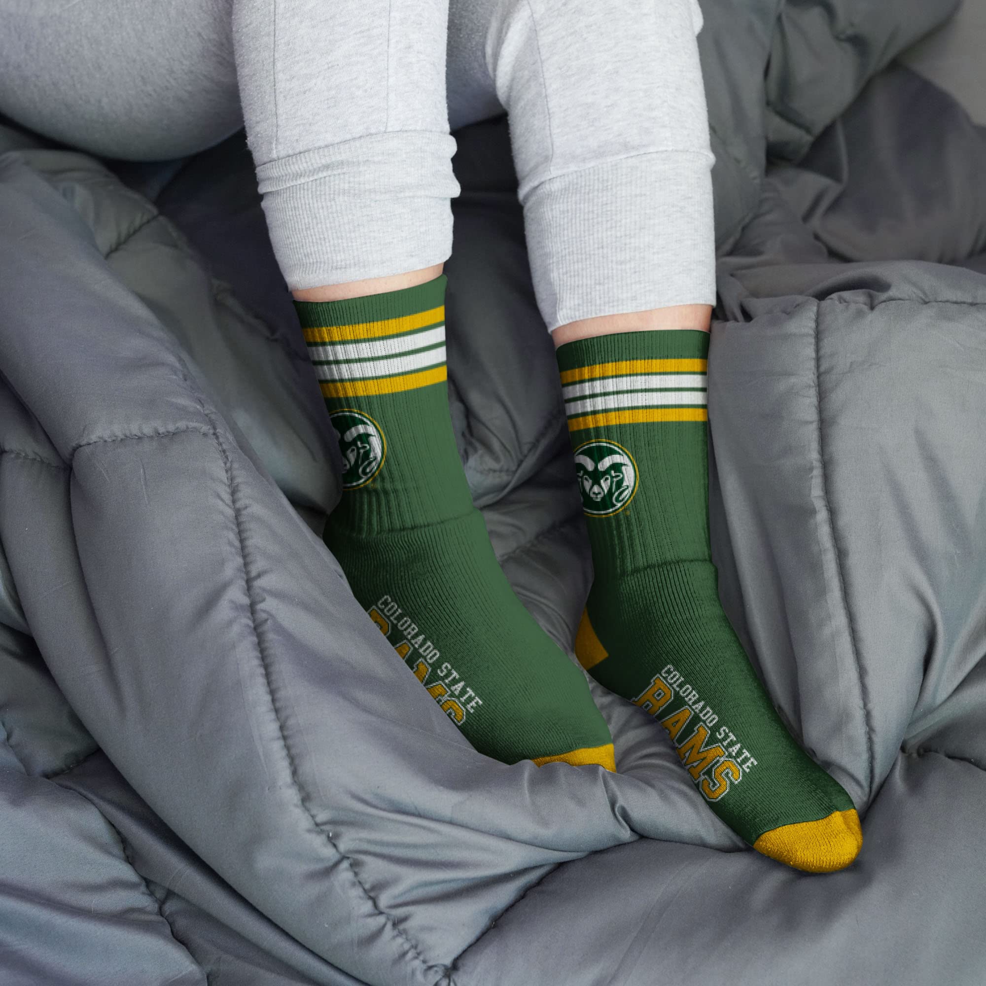 For Bare Feet NCAA Colorado State Rams 4 Stripe Deuce Crew Sock Team Color LARGE - Image 2