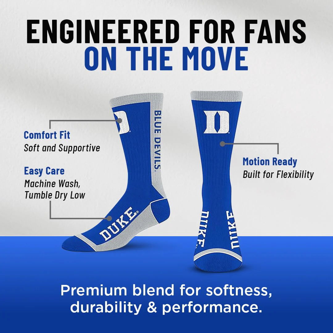 For Bare Feet NCAA DUKE BLUE DEVILS MVP Crew Sock Team Color Large - Image 6