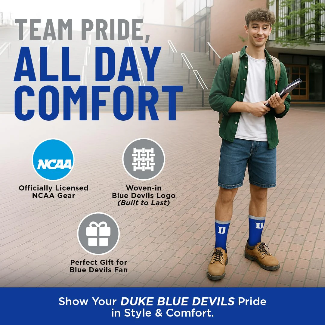 For Bare Feet NCAA DUKE BLUE DEVILS MVP Crew Sock Team Color Large - Image 7