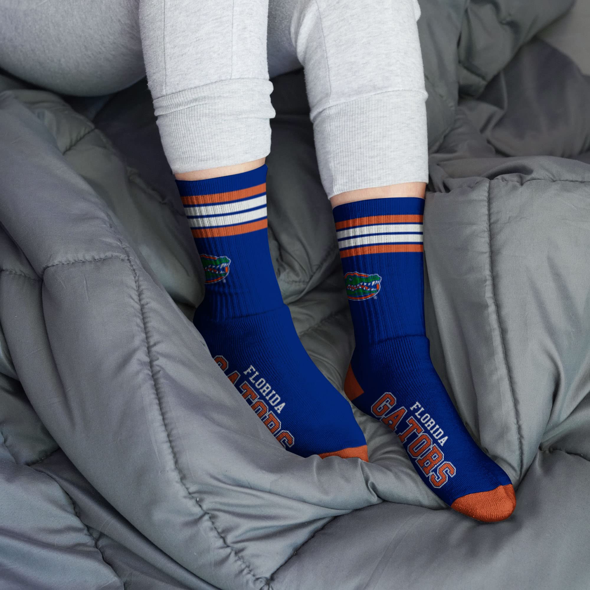 For Bare Feet NCAA Florida Gators 4 Stripe Deuce Crew Sock Team Color LARGE - Image 2