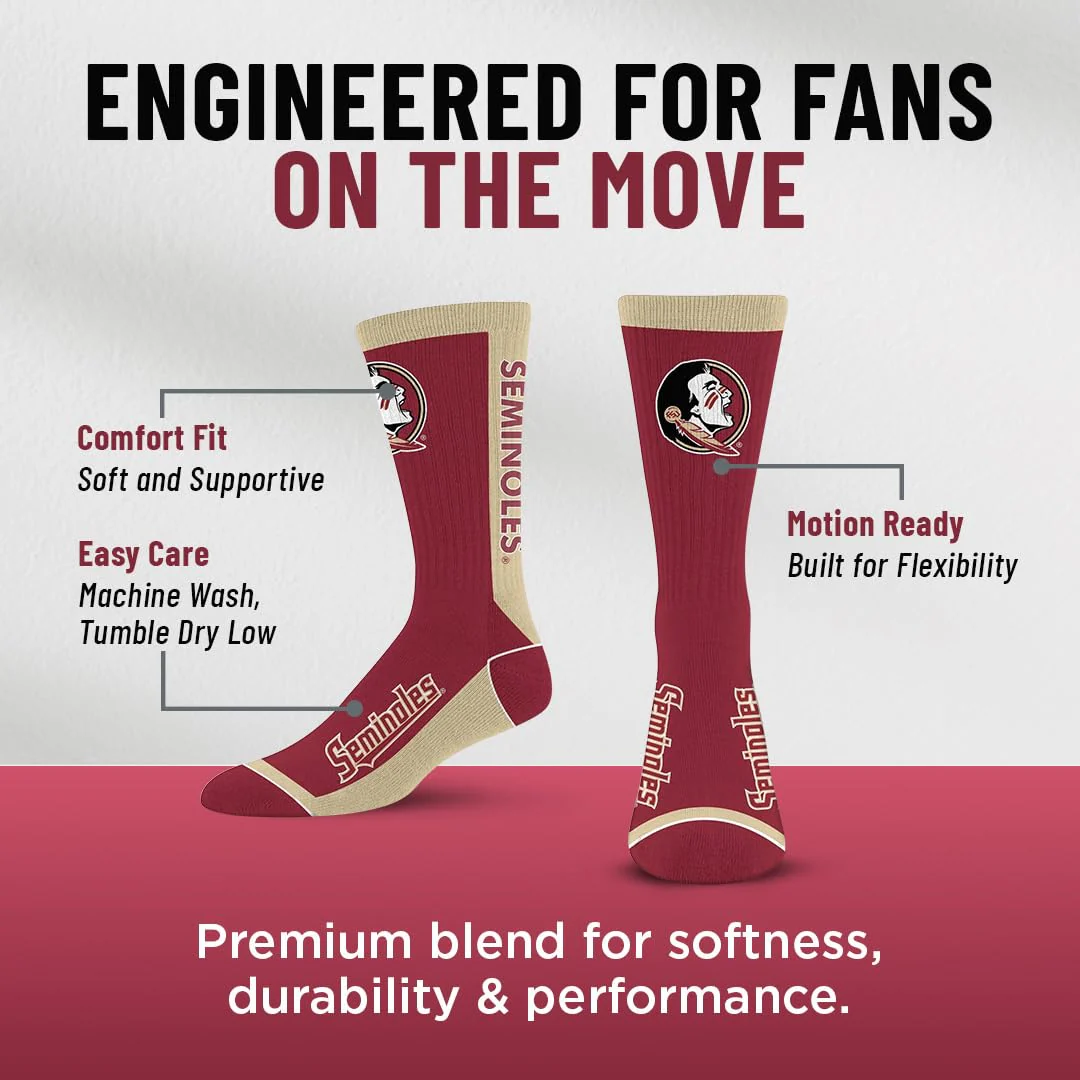 For Bare Feet NCAA FLORIDA STATE SEMINOLES MVP Crew Sock Team Color Large - Image 6