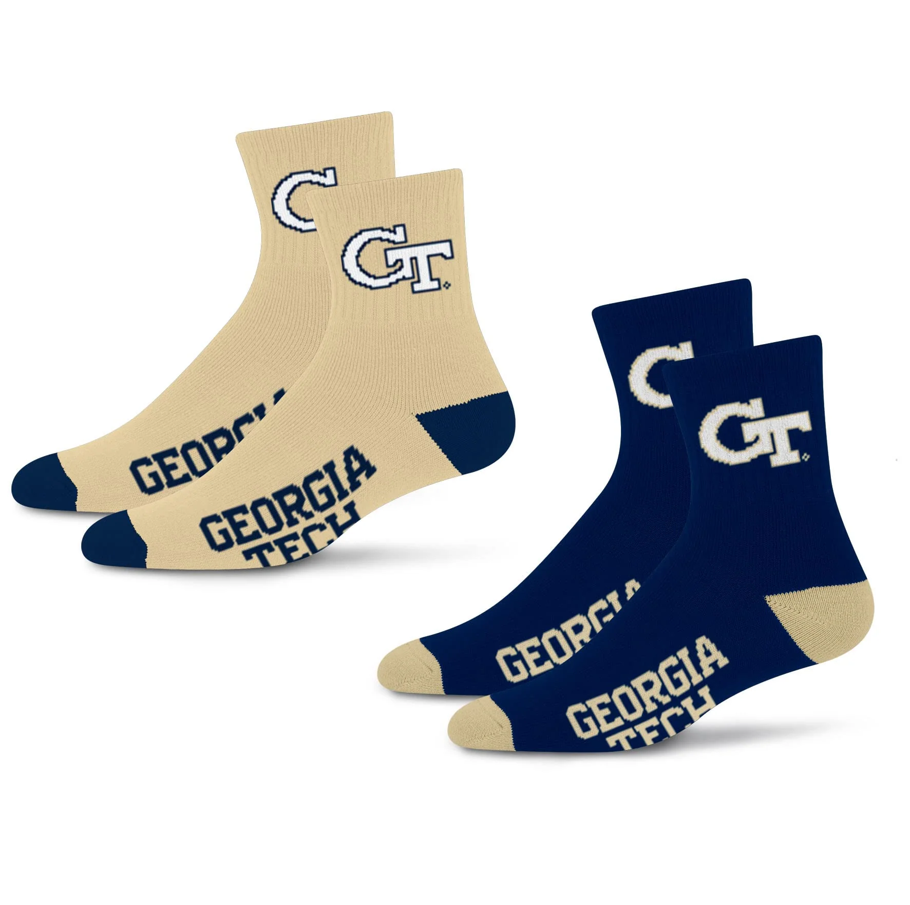 For Bare Feet NCAA Georgia Tech Yellow Jackets Quarter Sock Two Pack Team Colors Large