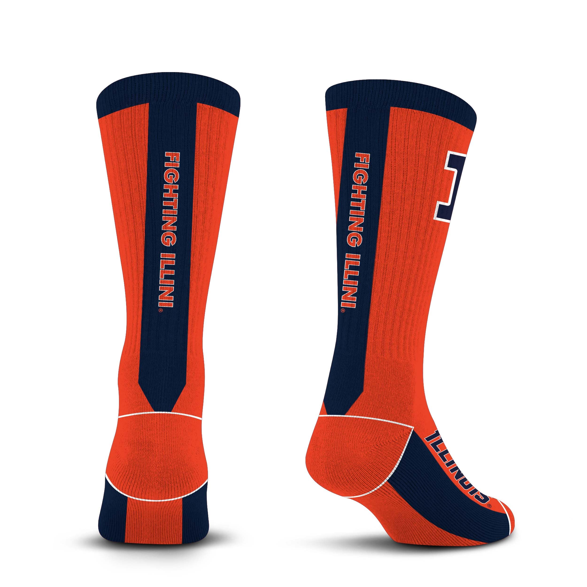 For Bare Feet NCAA ILLINOIS FIGHTING ILLINI MVP Crew Sock Team Color Large