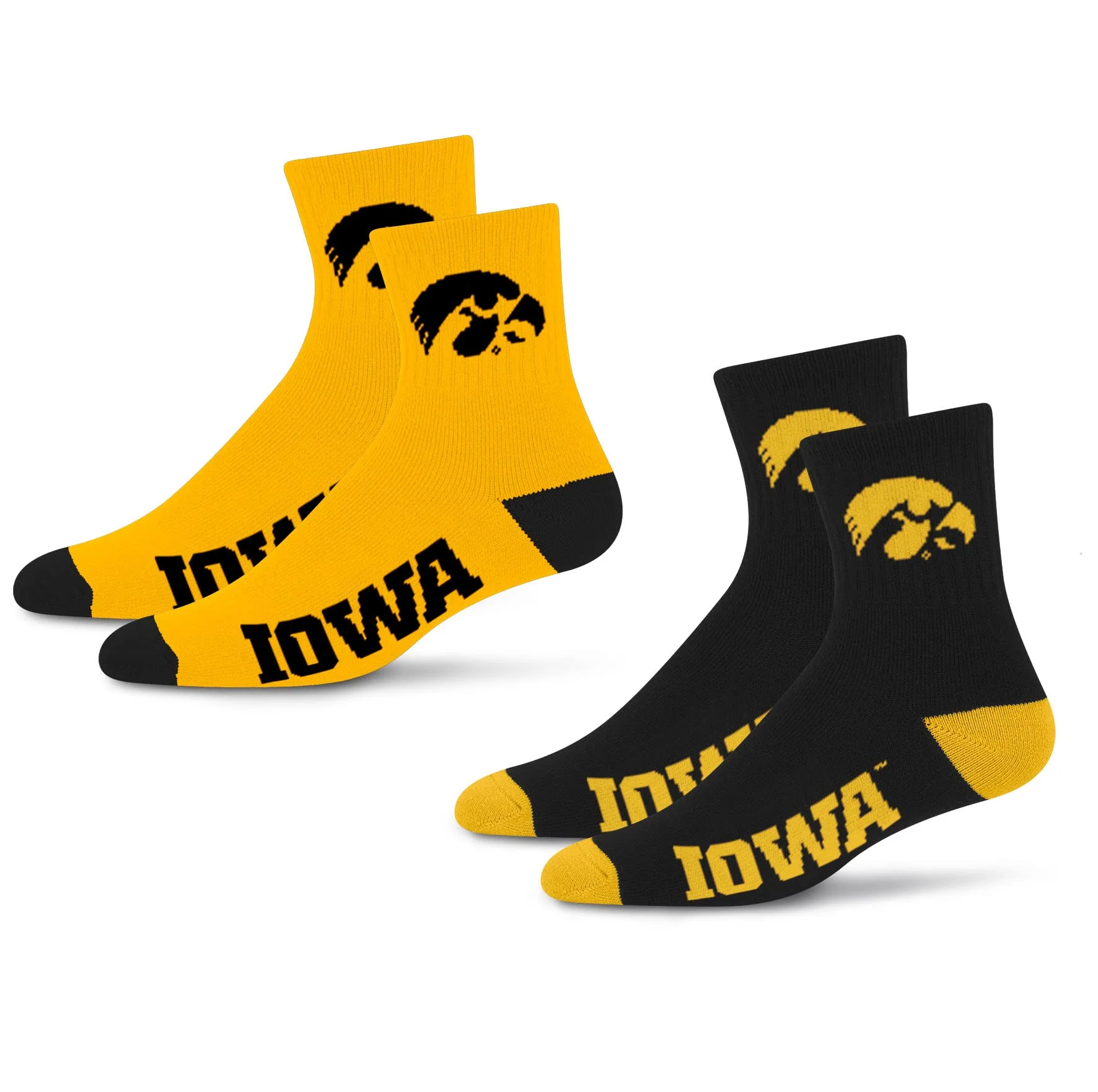 For Bare Feet NCAA Iowa Hawkeyes Quarter Sock Two Pack Team Colors Large