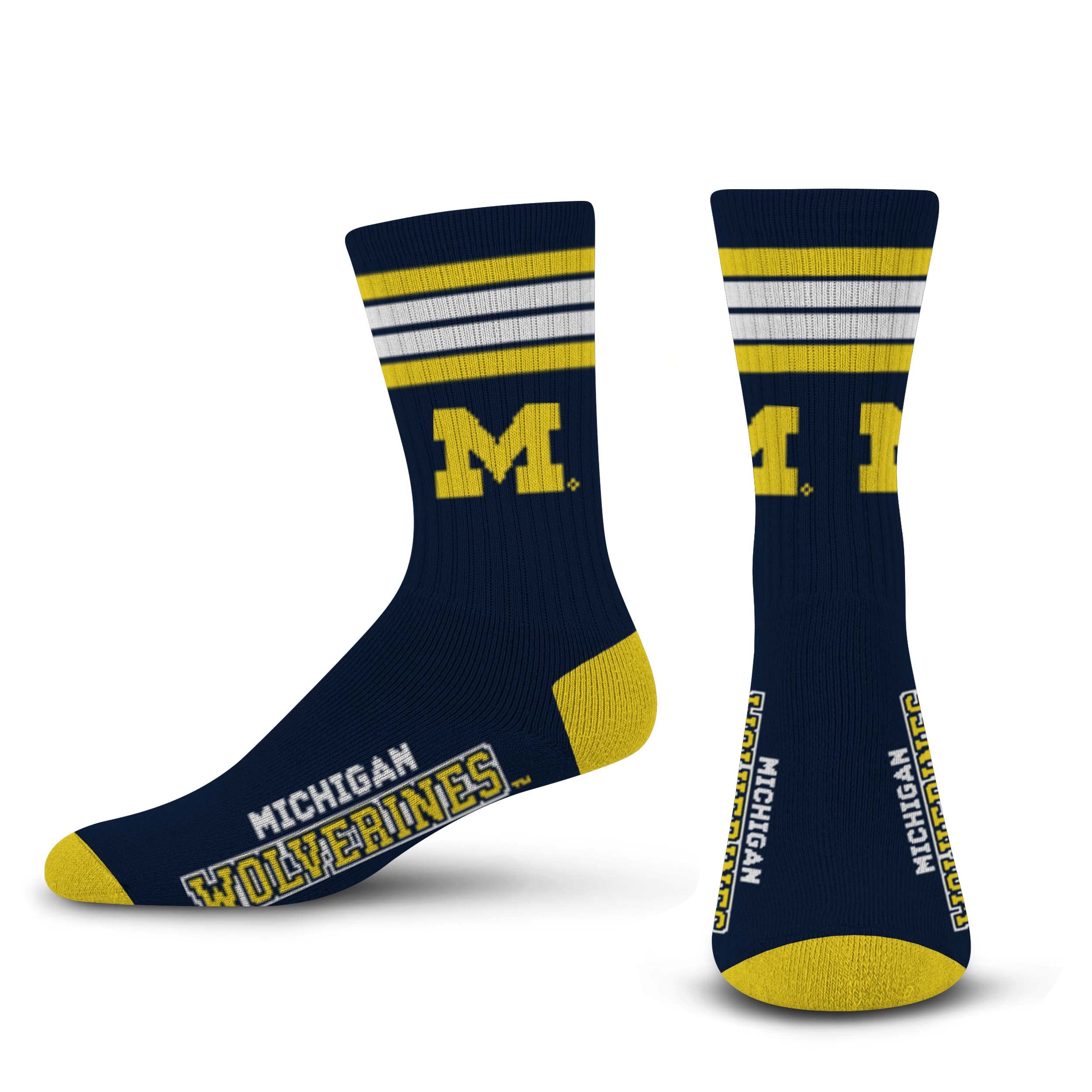 For Bare Feet NCAA Michigan Wolverines 4 Stripe Deuce Crew Sock Team Color MEDIUM