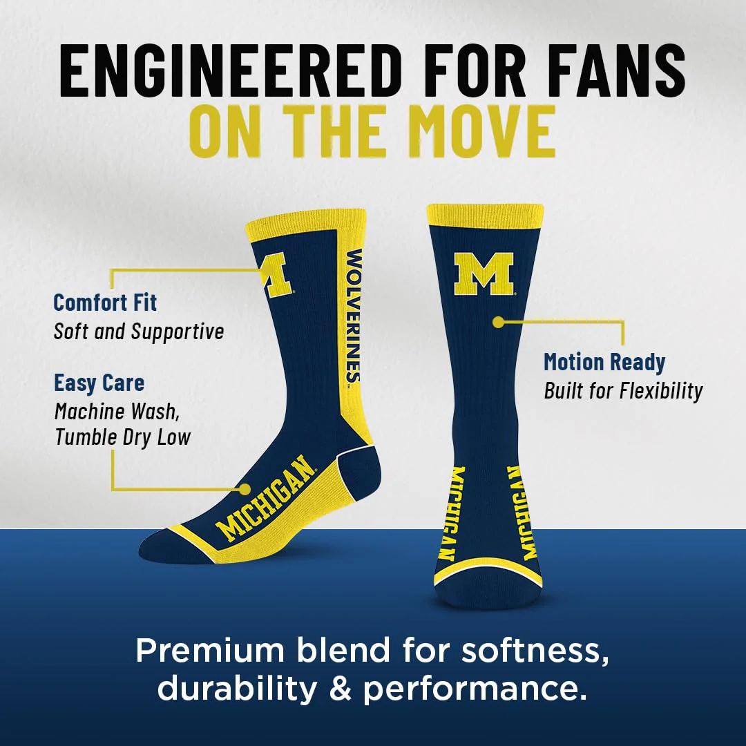 For Bare Feet NCAA MICHIGAN WOLVERINES MVP Crew Sock Team Color Large - Image 6