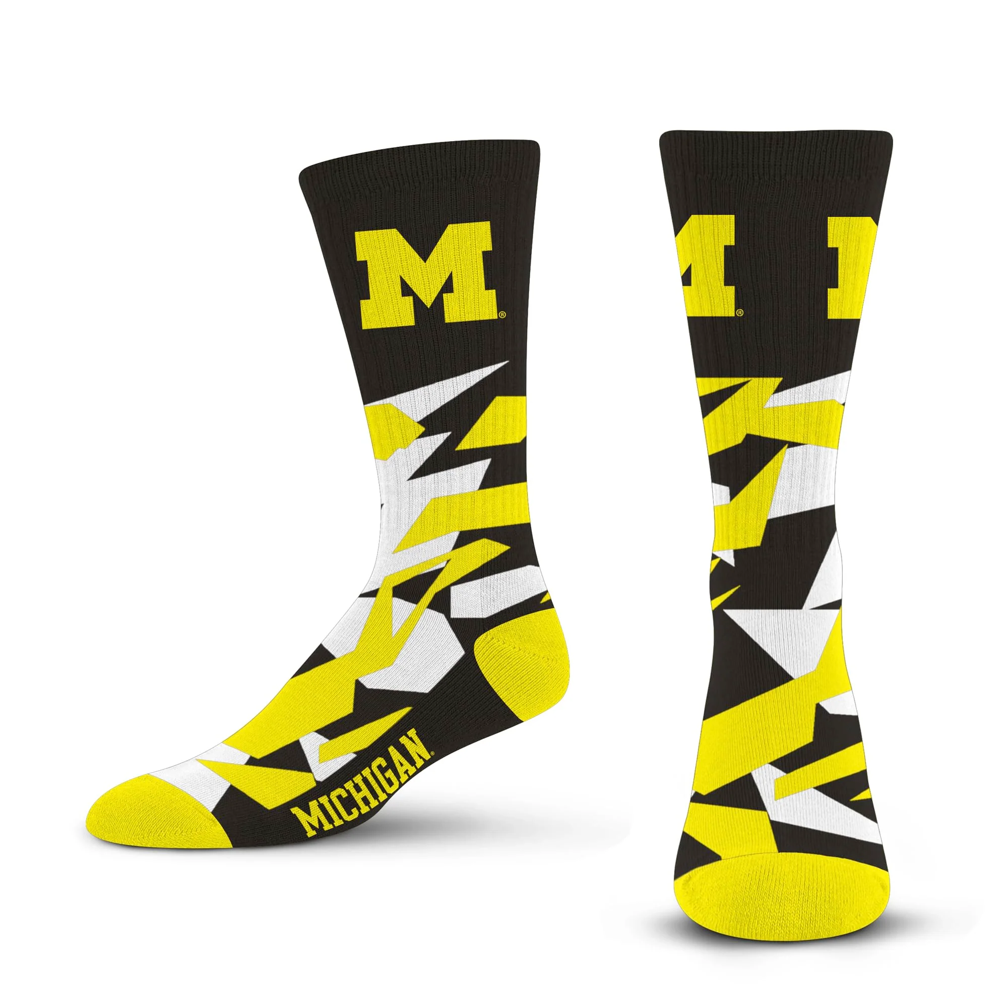 For Bare Feet NCAA MICHIGAN WOLVERINES Shattered Camo Crew Sock Team Color Large