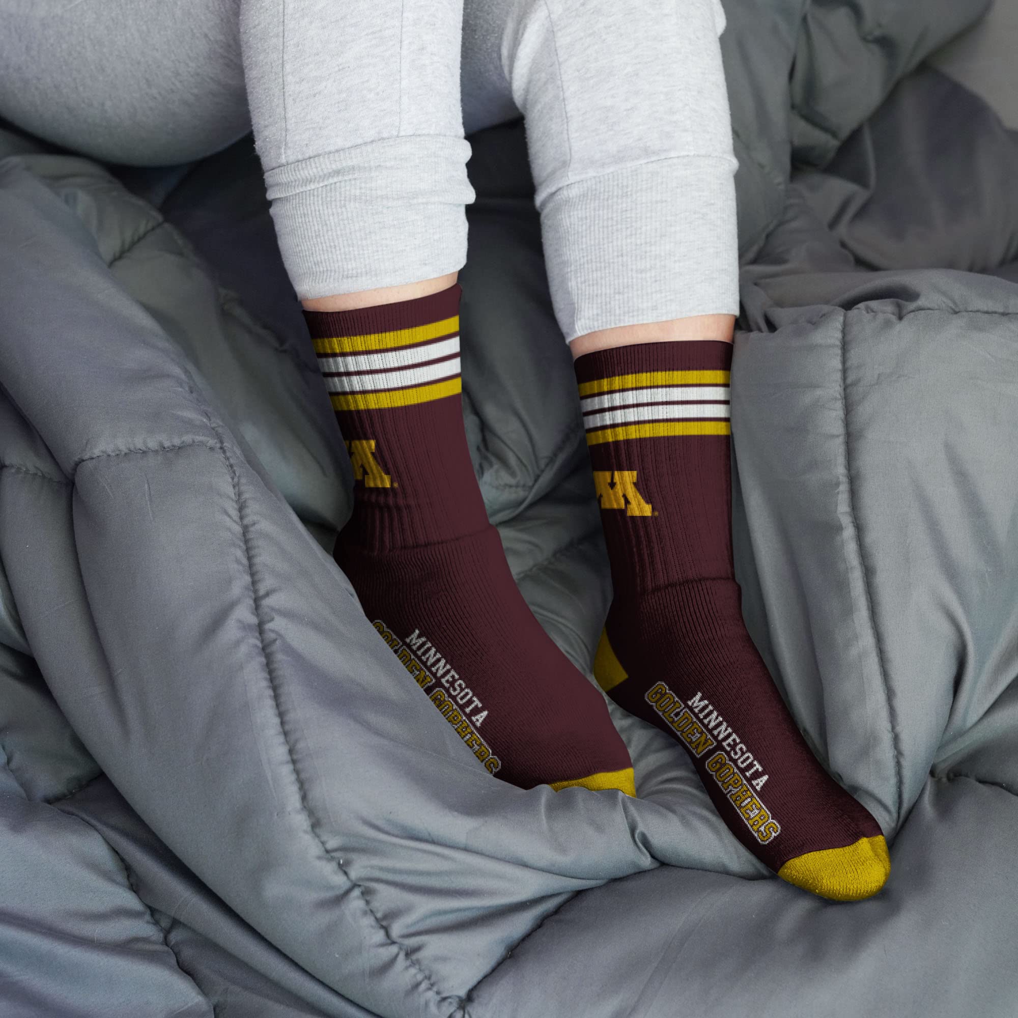 For Bare Feet NCAA Minnesota Golden Gophers 4 Stripe Deuce Crew Sock Team Color LARGE - Image 2