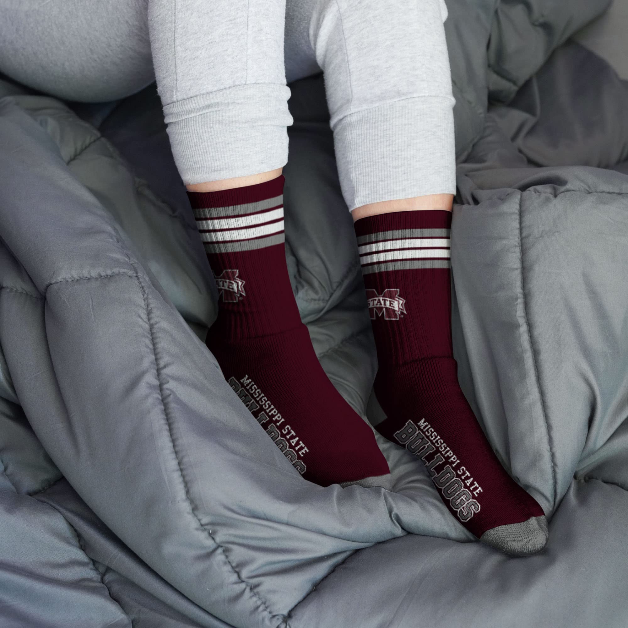 For Bare Feet NCAA Mississippi State Bulldogs 4 Stripe Deuce Crew Sock Team Color MEDIUM - Image 2