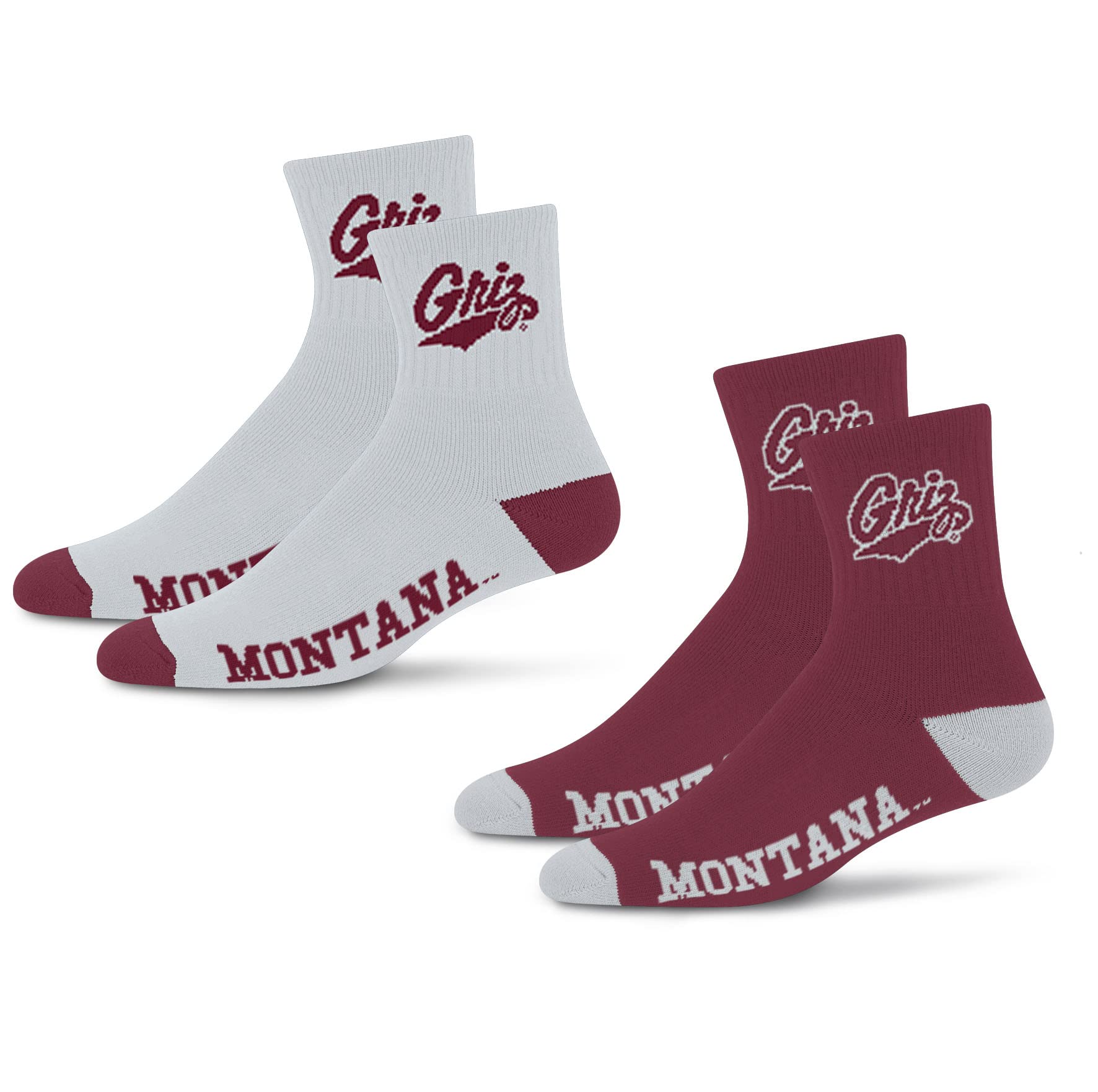 For Bare Feet NCAA Montana Grizzlies Quarter Sock Two Pack Team Colors Large