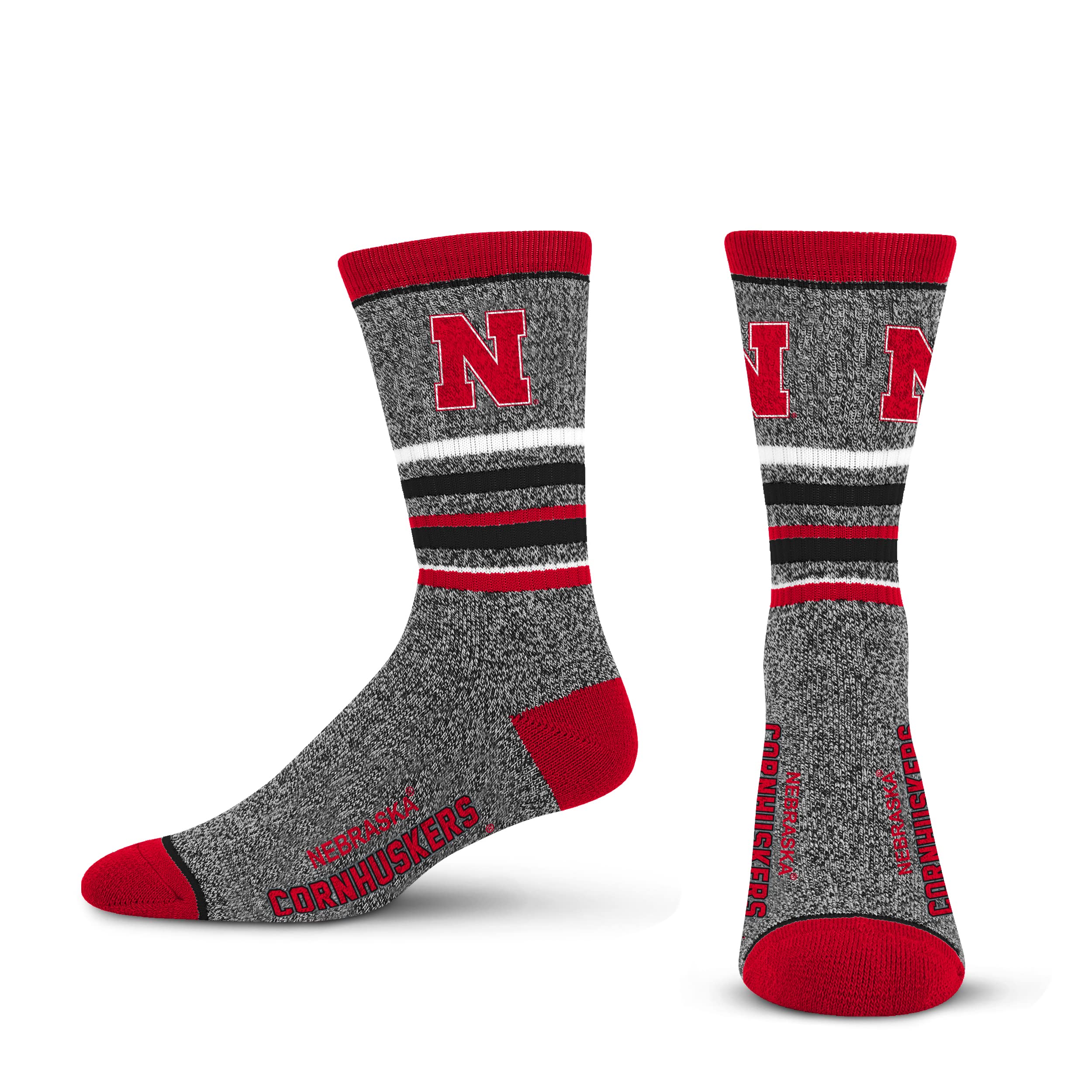 For Bare Feet NCAA Nebraska Corn Huskers 5 Star Crew Sock Marble Grey Large
